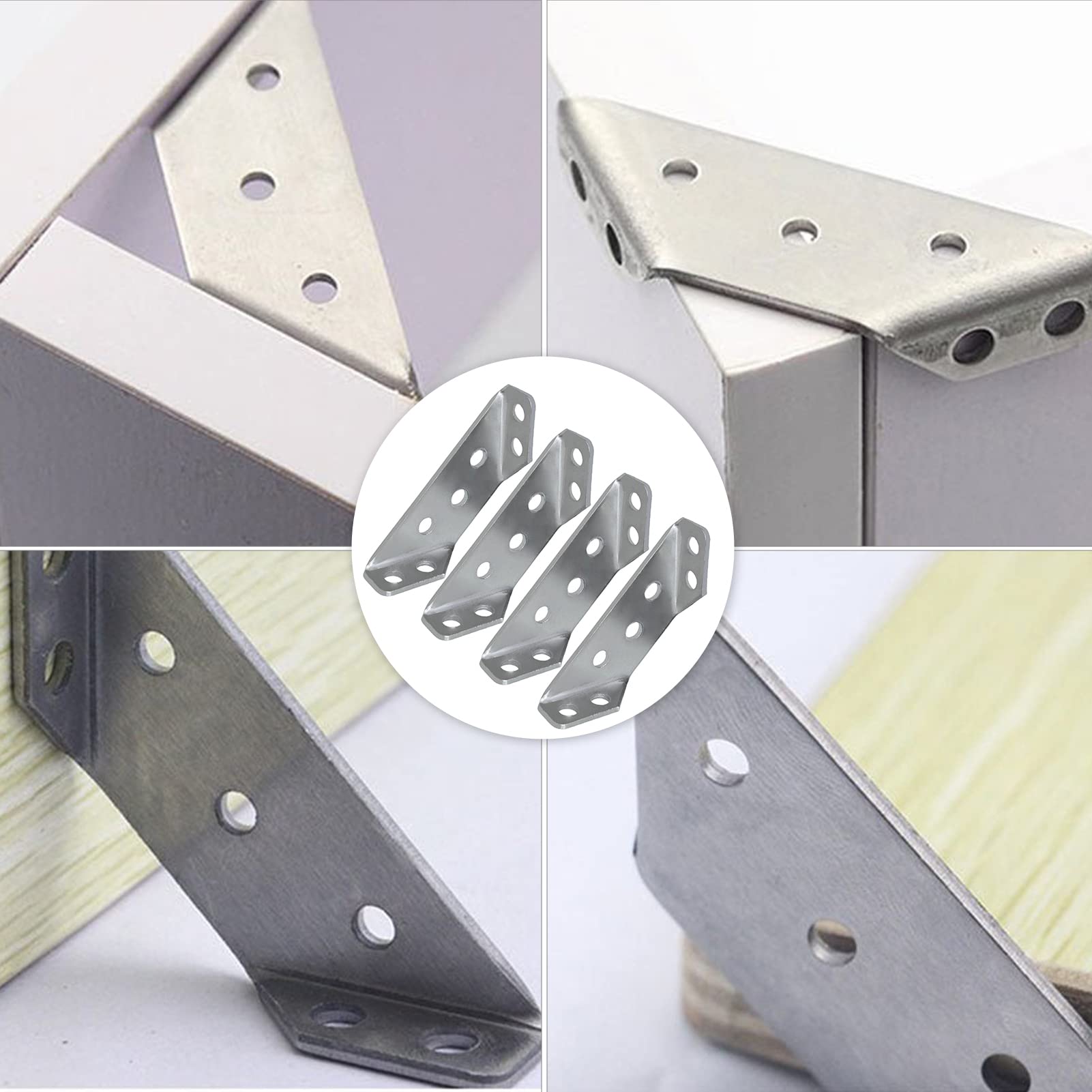 Fowybe 5-Pack Corner Brackets, 2.71x0.5 Inch Stainless Steel Angle Support for Shelves, Cabinets, Tables & Chairs - Heavy Duty Metal Joint Connectors for Home Furniture Assembly & DIY Projects