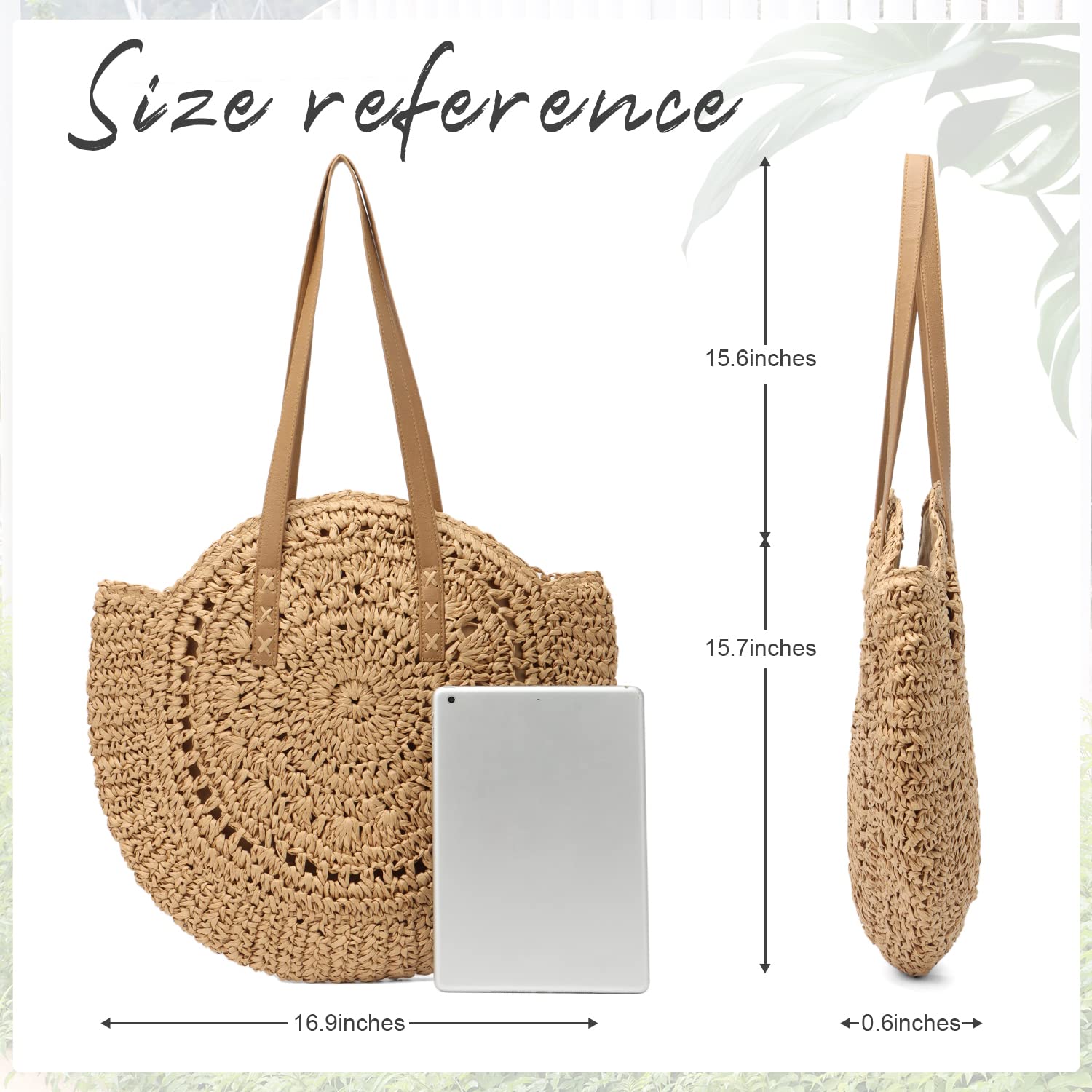 Stylish Women's Straw Round Handwoven Beach Tote Bag - Natural Boho Summer Shoulder Bag for Vacation, Travel, Picnic & Outdoor Activities