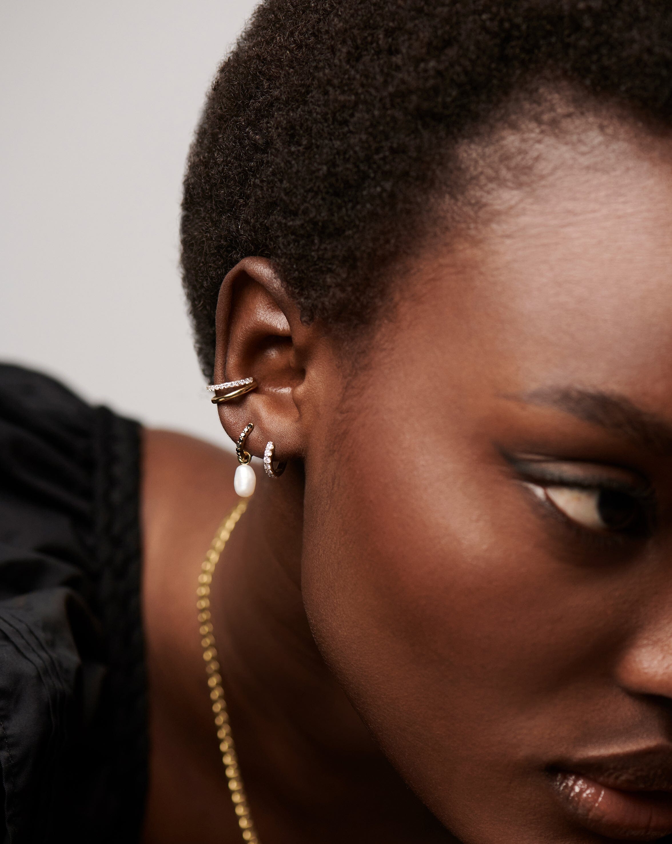 14K Solid Gold Pearl & Black Diamond Hoop Earrings | Elegant Fine Jewelry for Women | Perfect for Weddings, Parties & Special Occasions