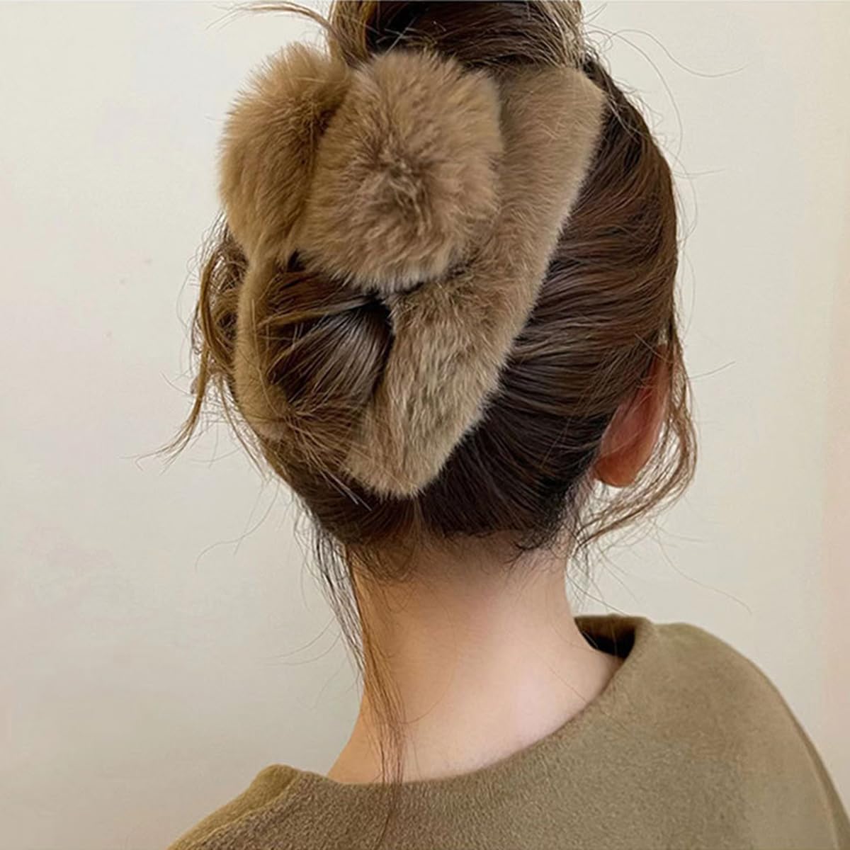 YOYLMAL Large Faux Fur Hair Claw Clip for Women - 5.1 Inch Winter Fluffy Hair Clips, Non-Slip Strong Hold Furry Big Jaw Clamp for Thick Long Hair (Coffee Brown) - Perfect for Parties, Weddings and Everyday Styling