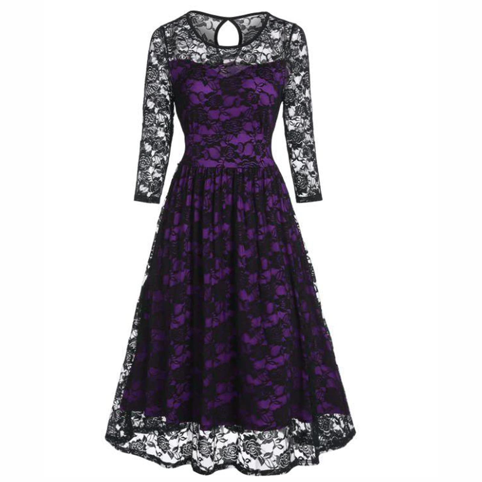 Gothic Plus Size Women's Long Sleeve Swing Dress - Vintage Halloween Party Costume & Cocktail Dress for Women - Perfect for Halloween Parties, Cosplay Events, and Gothic Fashion Outfits