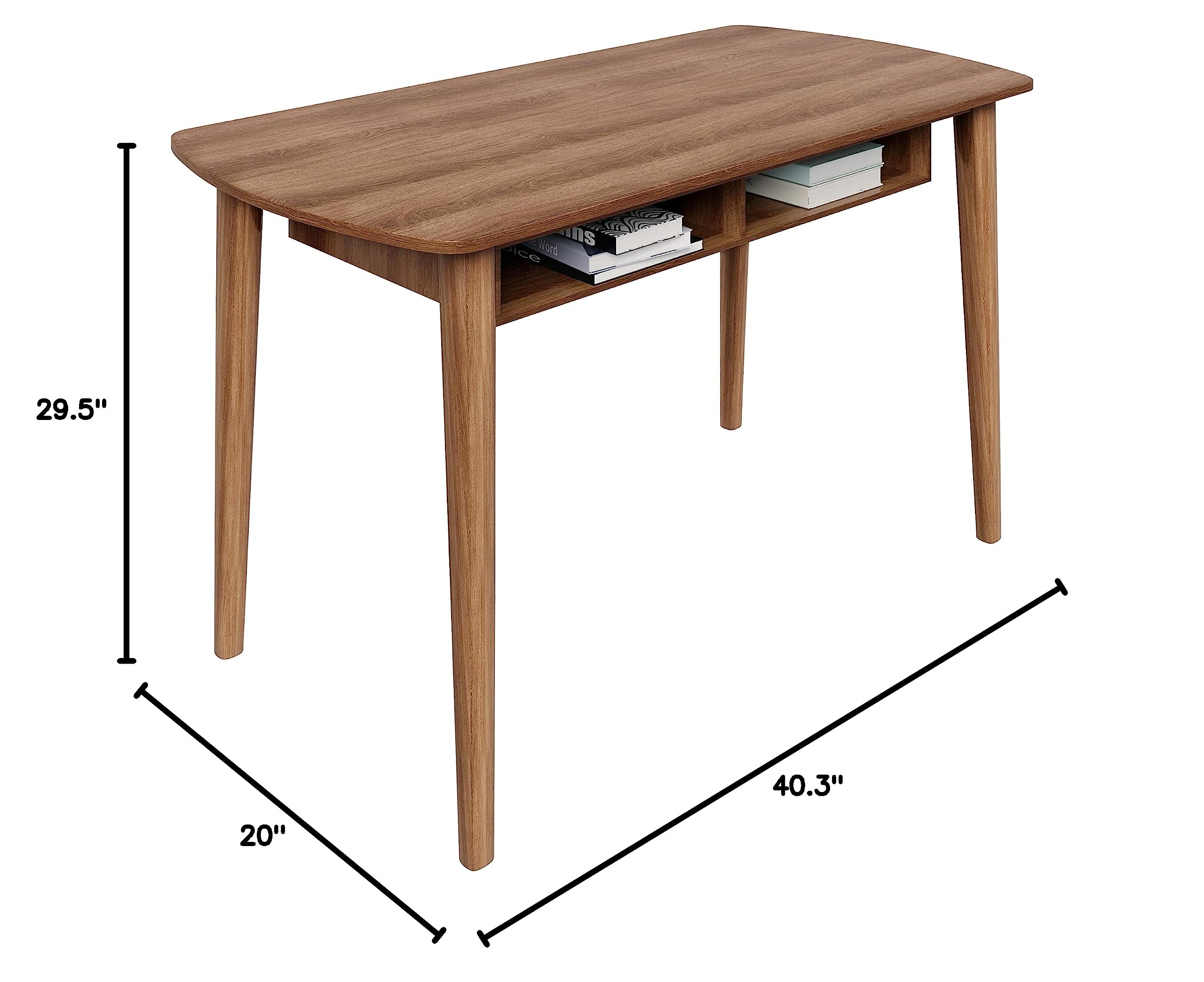 Modern Mid Century Computer Desk with Recessed Drawers - Walnut Writing Desk for Small Spaces | Home Office & Study Room Furniture for Compact Areas