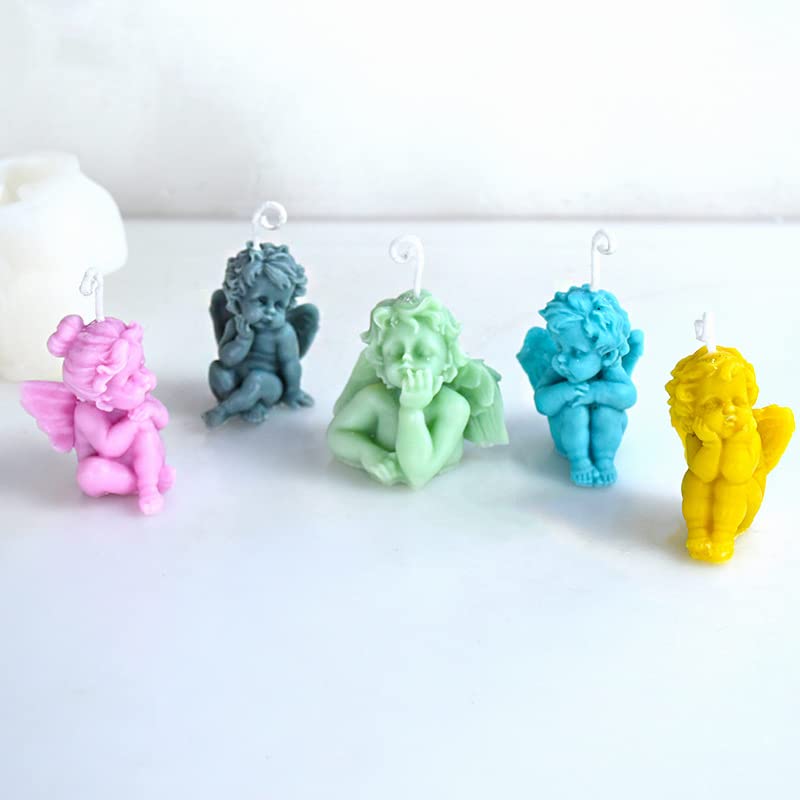 5Pcs 3D Angel Candle Silicone Molds - DIY Candle Making, Gypsum Resin Statues & Home Decor - Perfect for Christmas, Wedding, Gift & Craft Projects