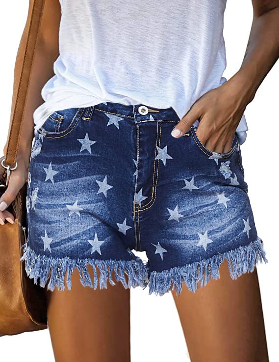 GOLDPKF Women's High Waist Ripped Denim Shorts - Stretchy Frayed Jean Shorts for Summer Casual Wear | Perfect for Beach, Outings & Street Style