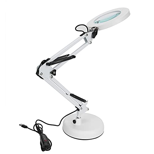 3 Color Temperature Magnifier Lamp with 5X Magnifying Glass - Adjustable Desk Lamp for Reading, Nail Art, Beauty Salon, Work & Study - Perfect for Detailed Tasks & Close-Up Work