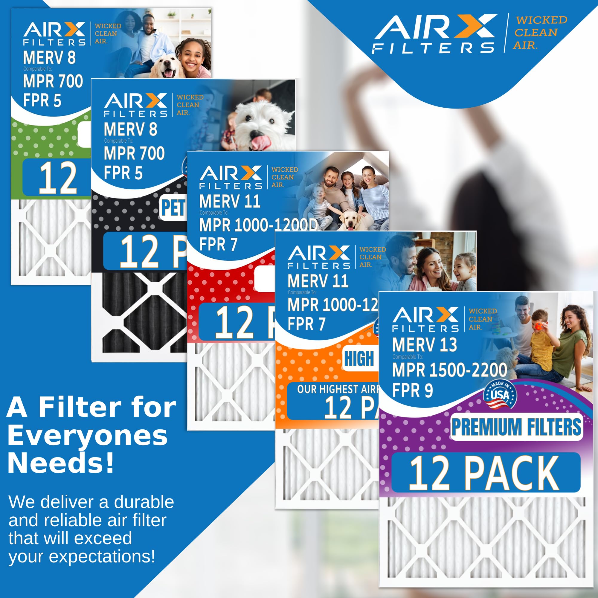 15x20x2 Air Filter MERV 8 Rating, 12 Pack of Furnace Filters - Comparable to MPR 700 & FPR 5 - Made in USA by AIRX FILTERS - Ideal for Home HVAC Systems, Air Purifiers, and Furnaces - WICKED CLEAN AIR