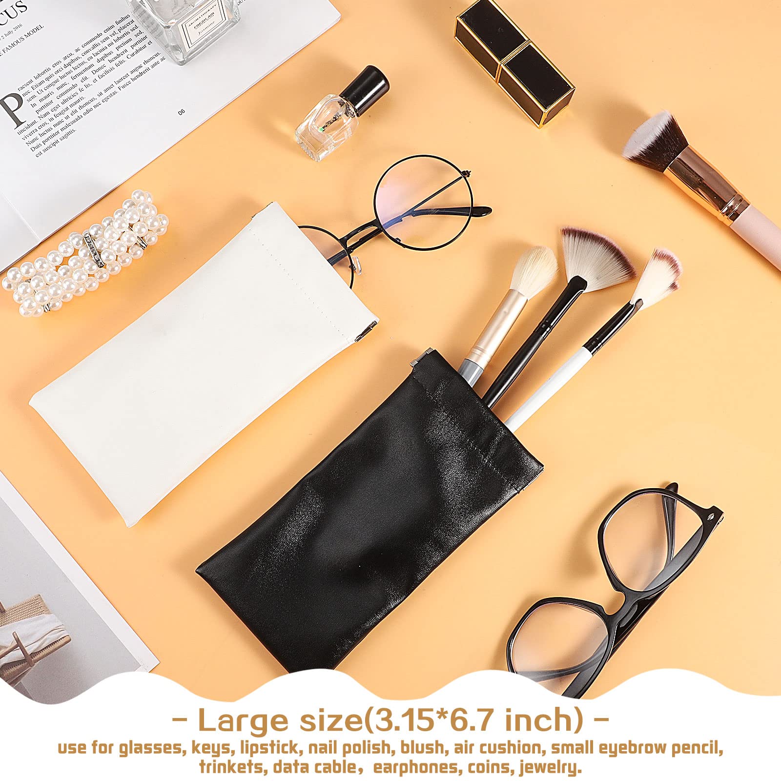 WSICSE 6 Pack Lambskin Cosmetic Bags - Soft Self-Closing Makeup Pouches (3 Sizes) for Travel, Purse & Organizing Jewelry, Headphones & Small Essentials | Portable No-Zipper Design for Women & Teens