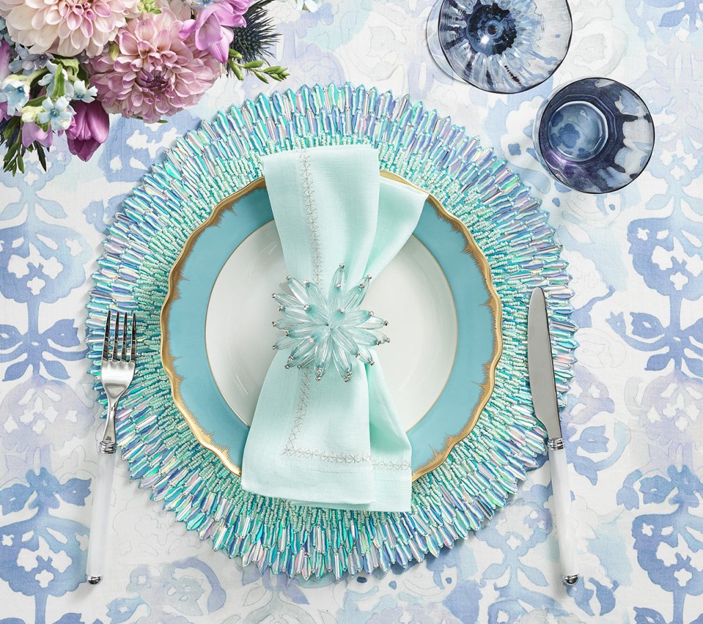 Periwinkle & Seafoam Ray Placemat Set of 2 - Waterproof & Non-Slip Dining Table Mats for Kitchen, Dining Room, and Outdoor Picnics