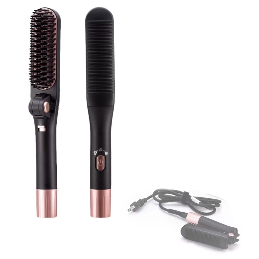 Portable Hair Straightener - Mini Flat Iron with Adjustable Temperature, Travel-Size Hot Comb & Straightening Brush for Smooth & Shiny Hair | Perfect for Travel, Home Use & On-the-Go Styling
