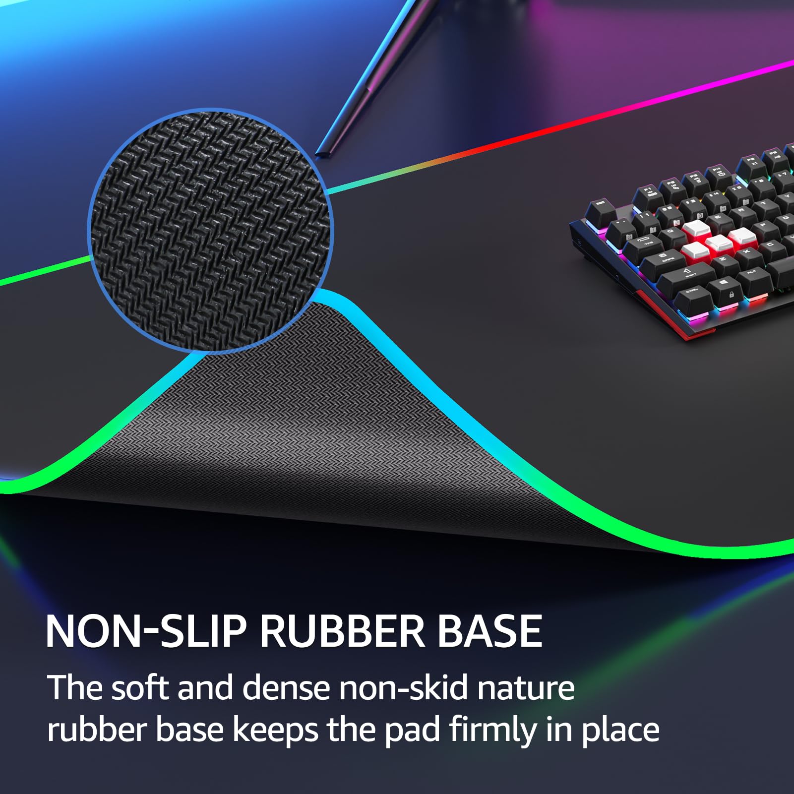 KTRIO RGB Large Gaming Mouse Pad with Stitched Edges - LED Extended Mousepad, Non-Slip Base & Water-Resistant Micro-Weave Cloth - 35.4