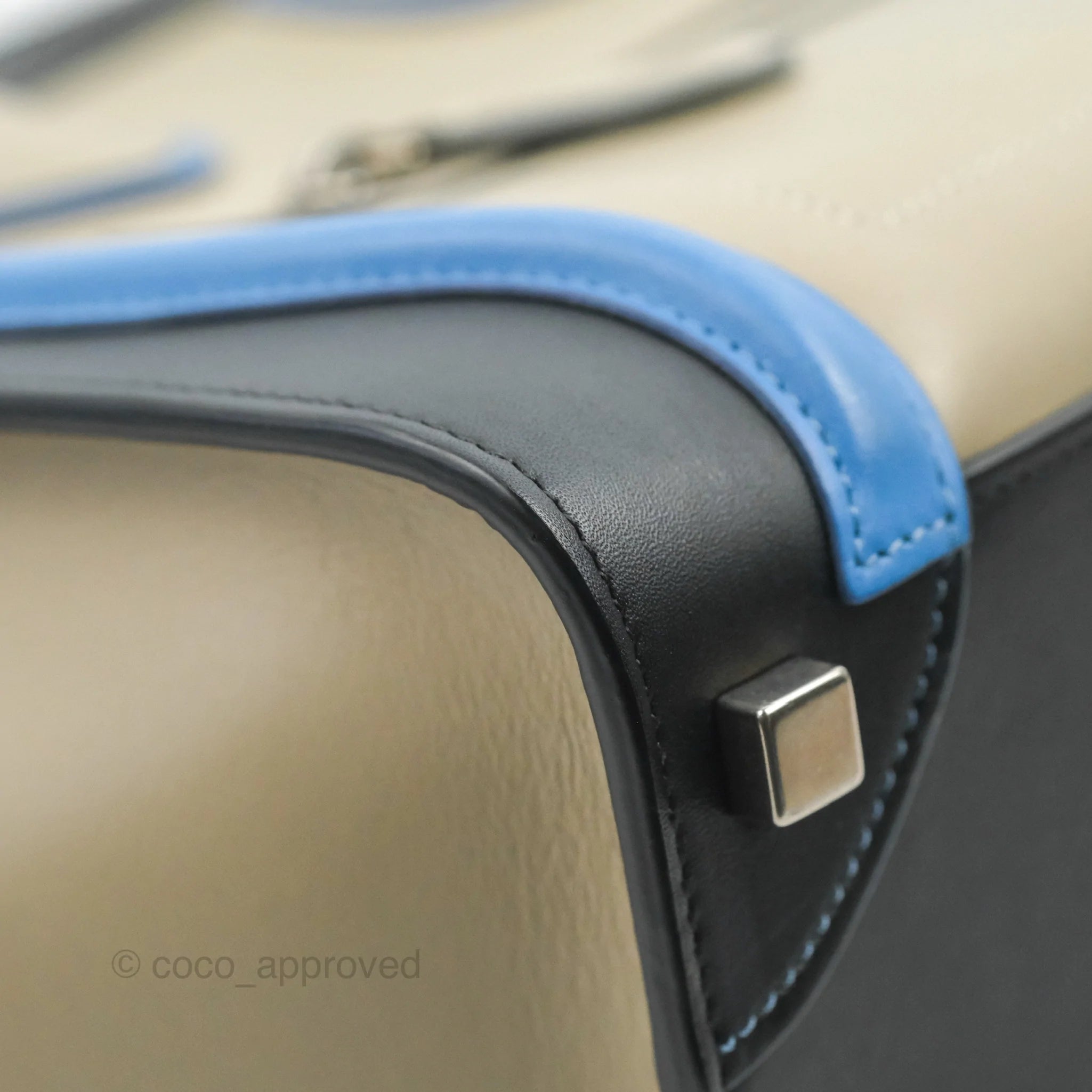 Celine Micro Luggage Bag in Taupe, Blue & Black Calfskin Leather - Perfect for Work, Travel & Everyday Luxury Handbag