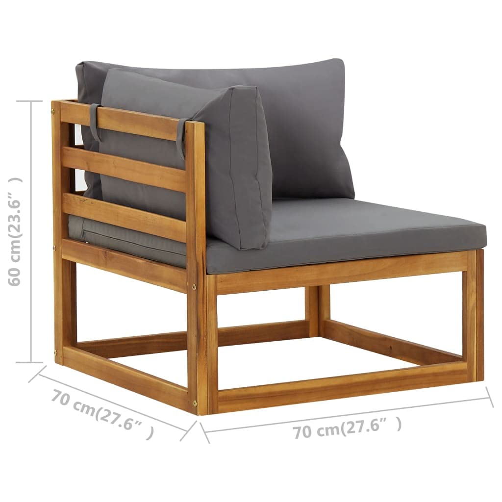 Modular Outdoor Sectional Corner Sofa Set - Solid Acacia Wood Frame with Dark Gray Weather-Resistant Cushions, 27.6