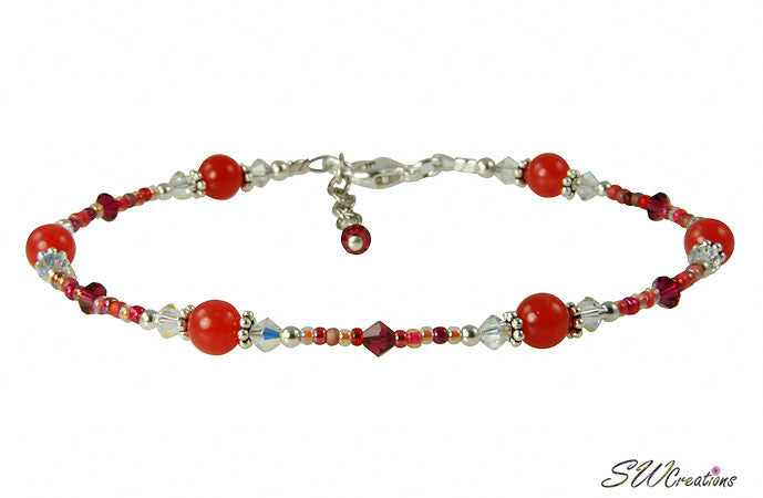 Red Jade Crystal Beaded Anklet - Elegant Handmade Adjustable Ankle Bracelet for Women | Perfect for Yoga, Beach & Boho Fashion