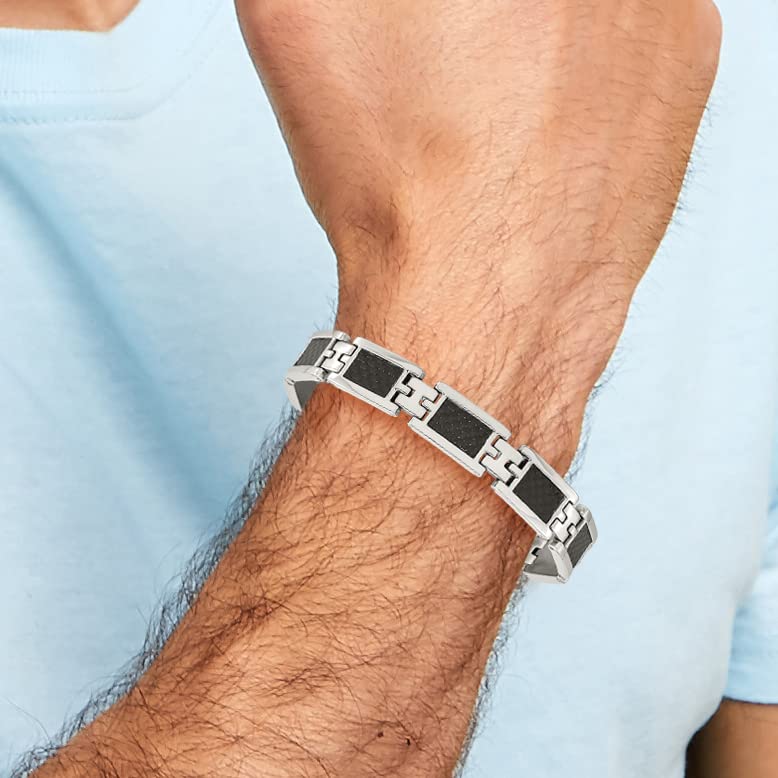Premium Stainless Steel Black Carbon Fiber 9-Inch Link Chain Bracelet for Men - Durable Fashion Jewelry for Casual Wear, Parties & Gifts