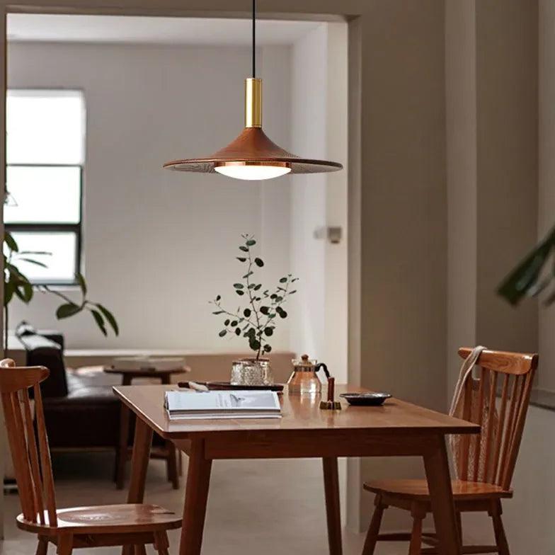 Vintage Wooden LED Pendant Light - Handcrafted Wood Lampshade for Dining Room, Kitchen Island & Bedroom Lighting
