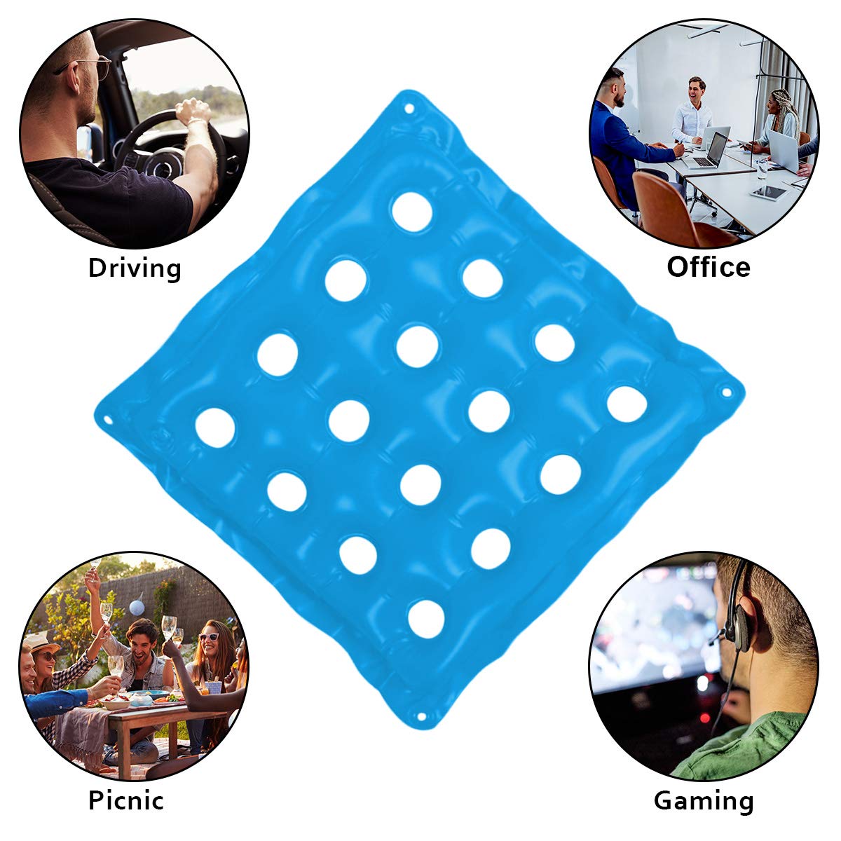 **Breathable Office Chair Cushion with Air Vent - Adjustable Air/Water Filling for Comfort - Ideal for Office Chairs & Wheelchairs (Blue, 19 Inch) - Perfect for Long Work Hours & Ergonomic Support**
