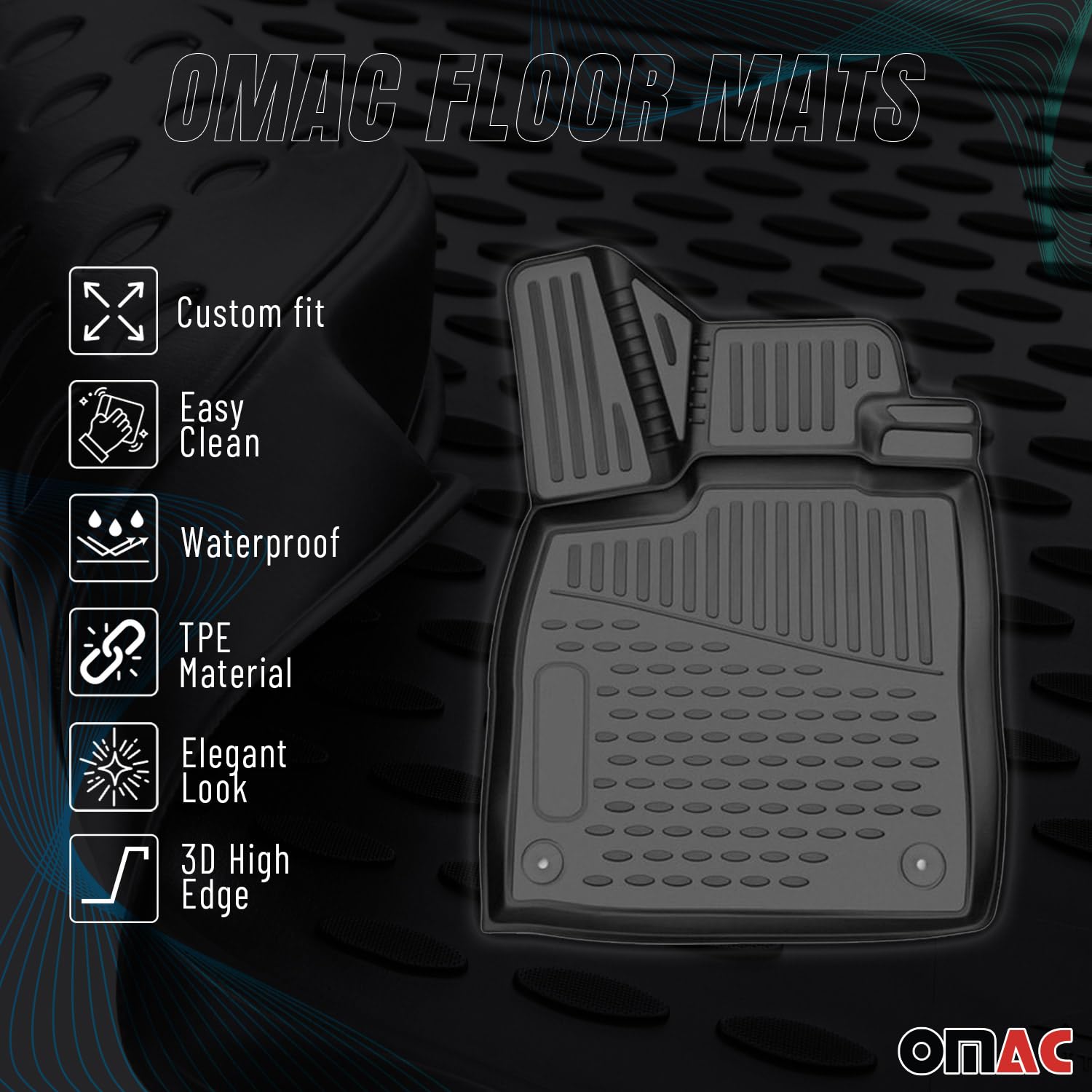 OMAC All-Weather Floor Mats for Jeep Compass 2017-2025 - 4-Piece TPE Car Mats Set - Black Custom Fit Liners - Perfect for Off-Road, Daily Commute & Winter Protection