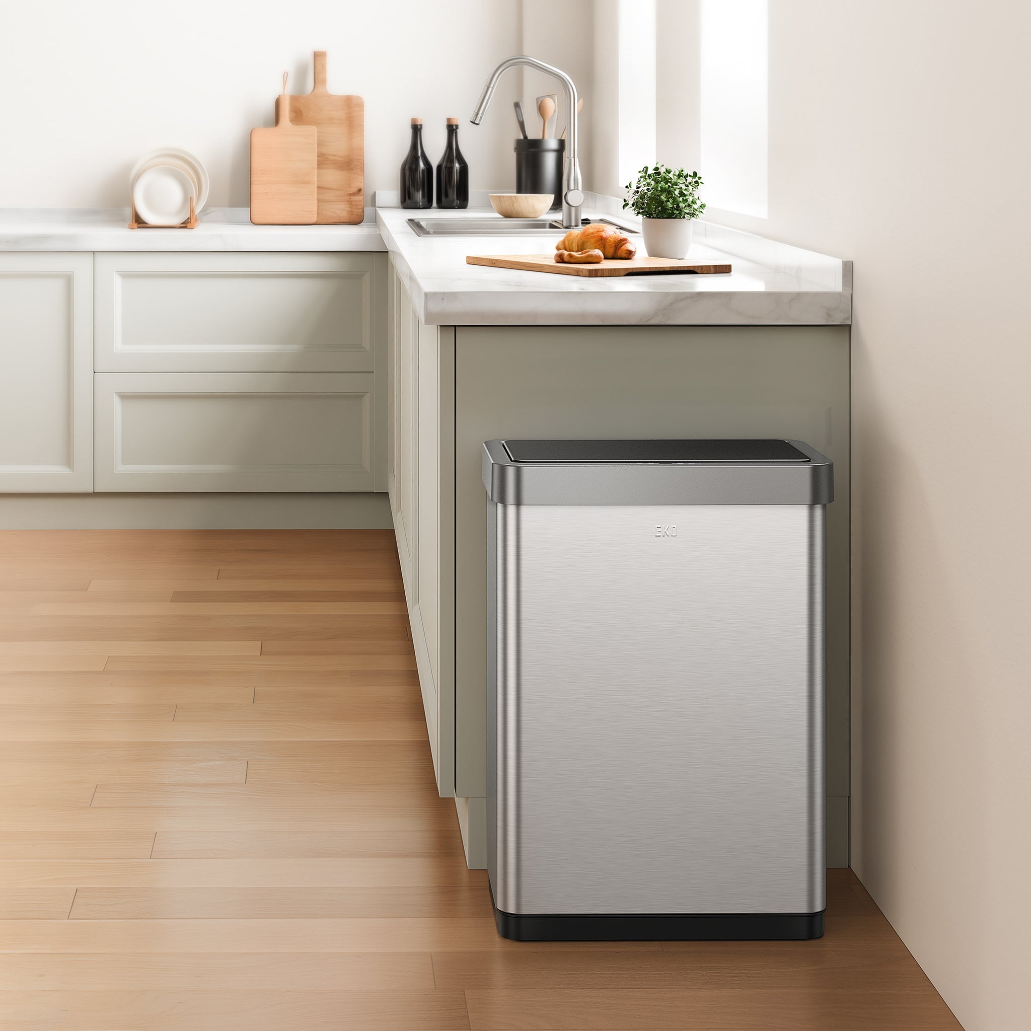 Mirage X Sensor Can with Liner – 47 Liter / 12.4 Gallon Stainless Steel Trash Bin for Kitchen, Office, and Outdoor Use
