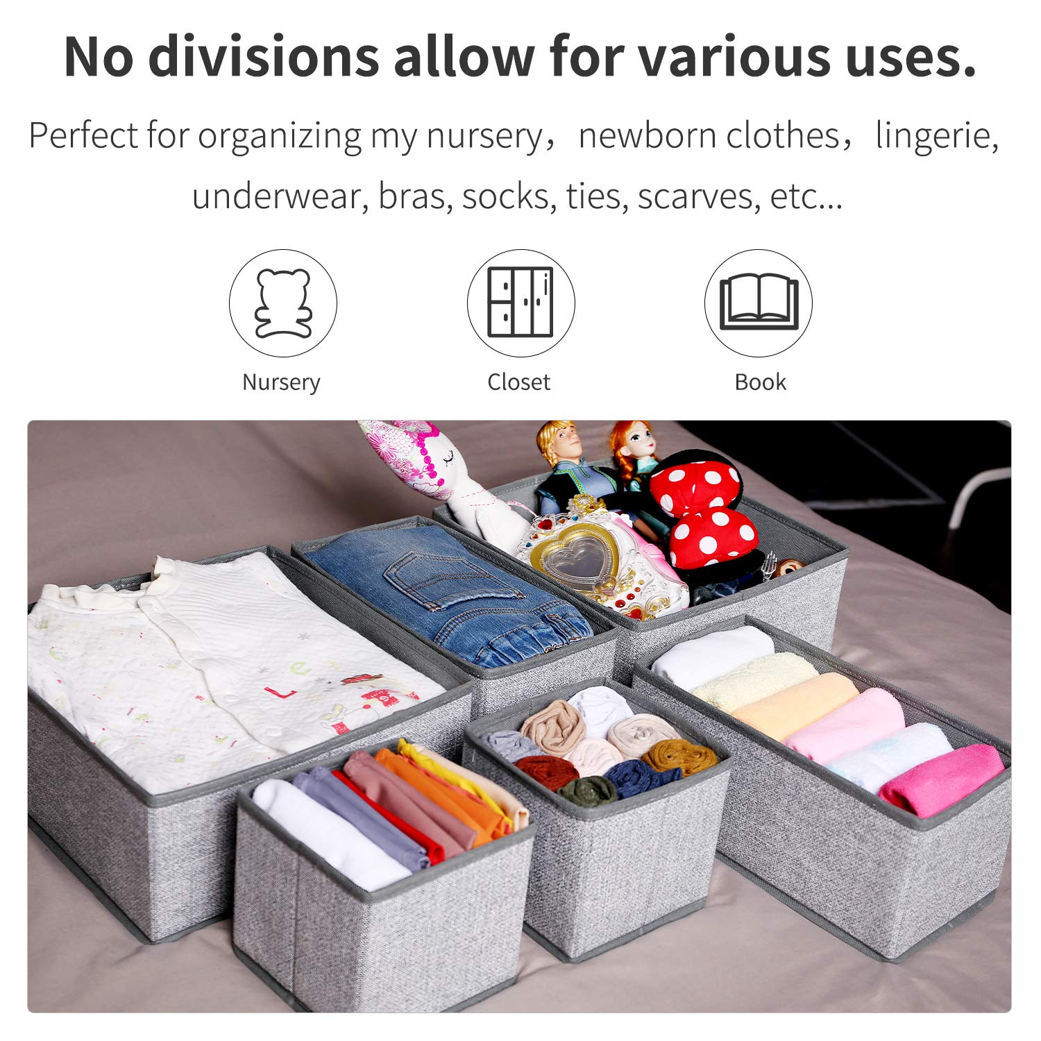Criusia 14-Piece Underwear Drawer Organizer Set - Foldable Closet Dividers & Storage Box for Clothes, Socks, Bras - Space Saving Grey Organizer for Bedroom, Dresser & Travel Use