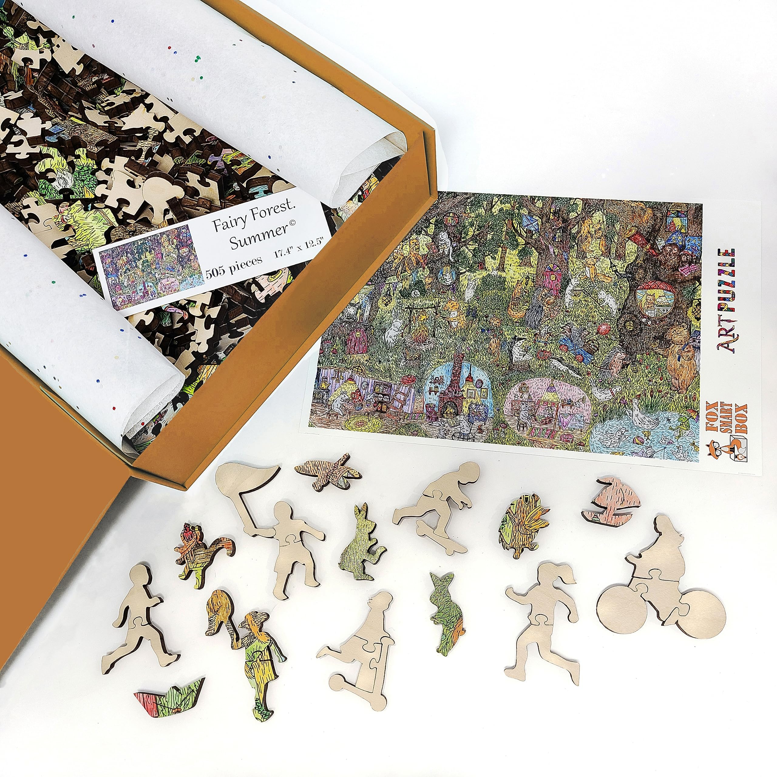Premium 505-Piece Wooden Puzzle for Adults - Unique Fairy Forest Design - Handcrafted in USA by FoxSmartBox - Perfect for Relaxation, Stress Relief & Family Game Nights