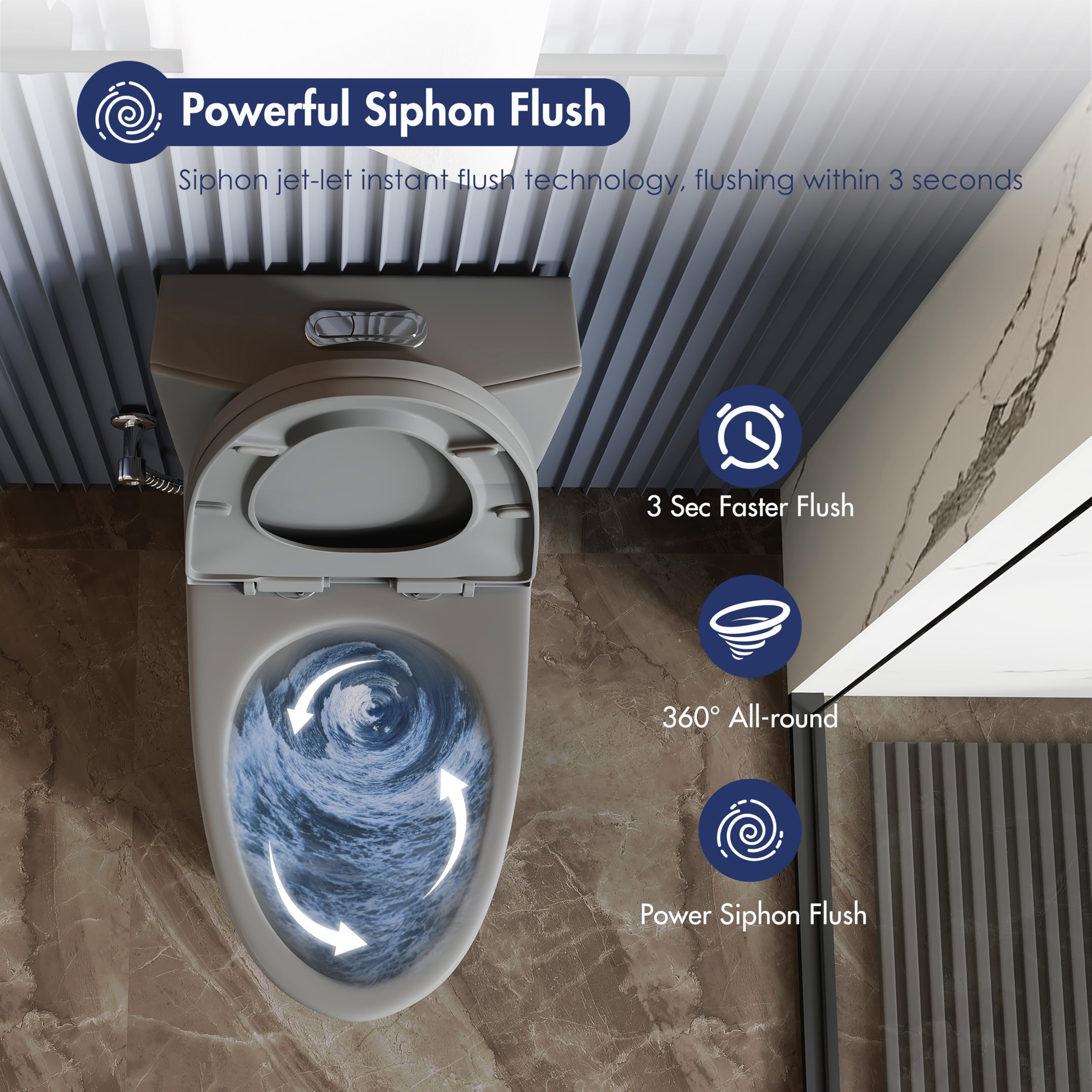 Eridanus Elongated One Piece Toilet - Powerful Siphon Dual Flush 1.1/1.6 GPF, 12