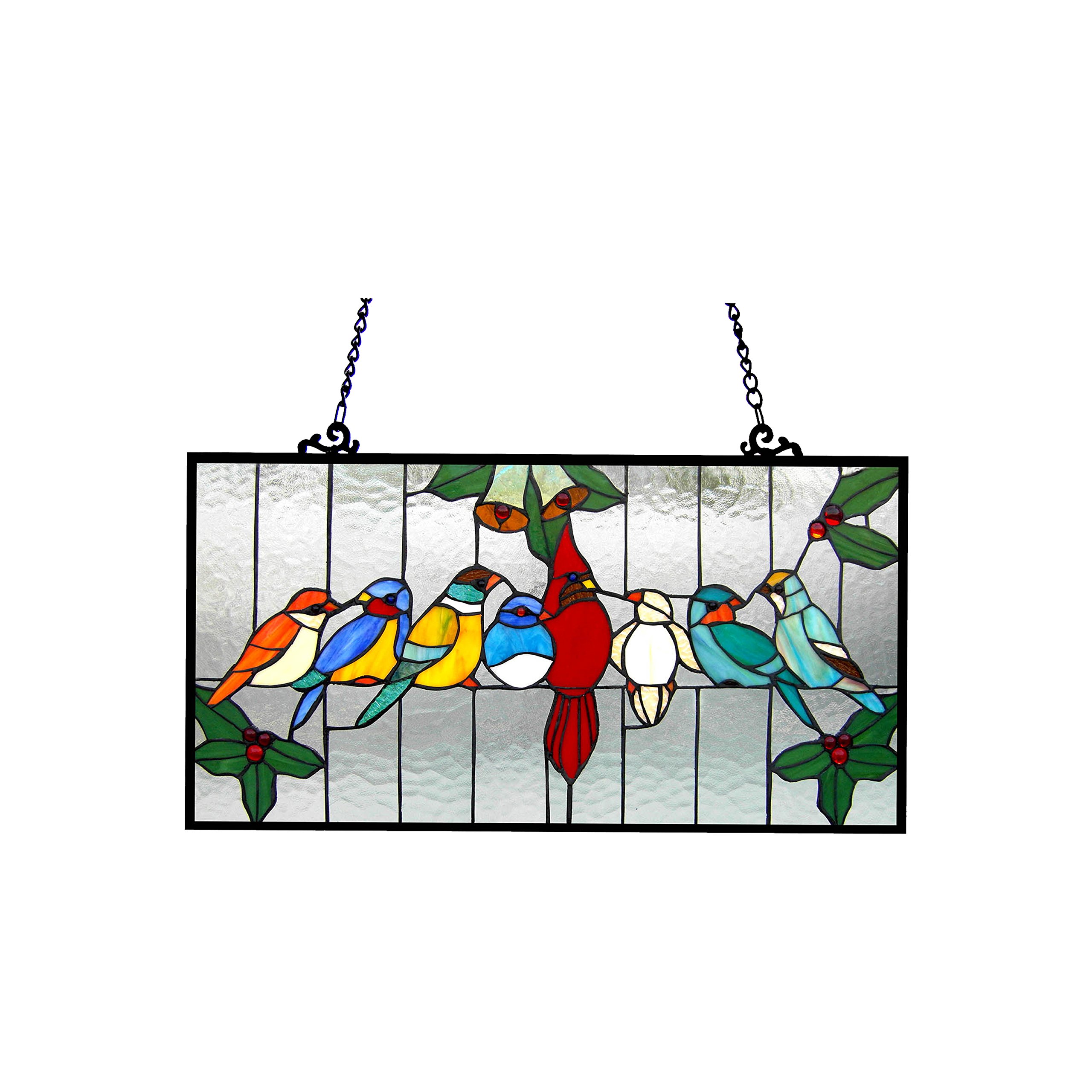 Tiffany Glass Stained Window Panel - Handcrafted Birds Design 24.5x12.5 Inches - Perfect for Home Decor, Church Windows & Gift Giving