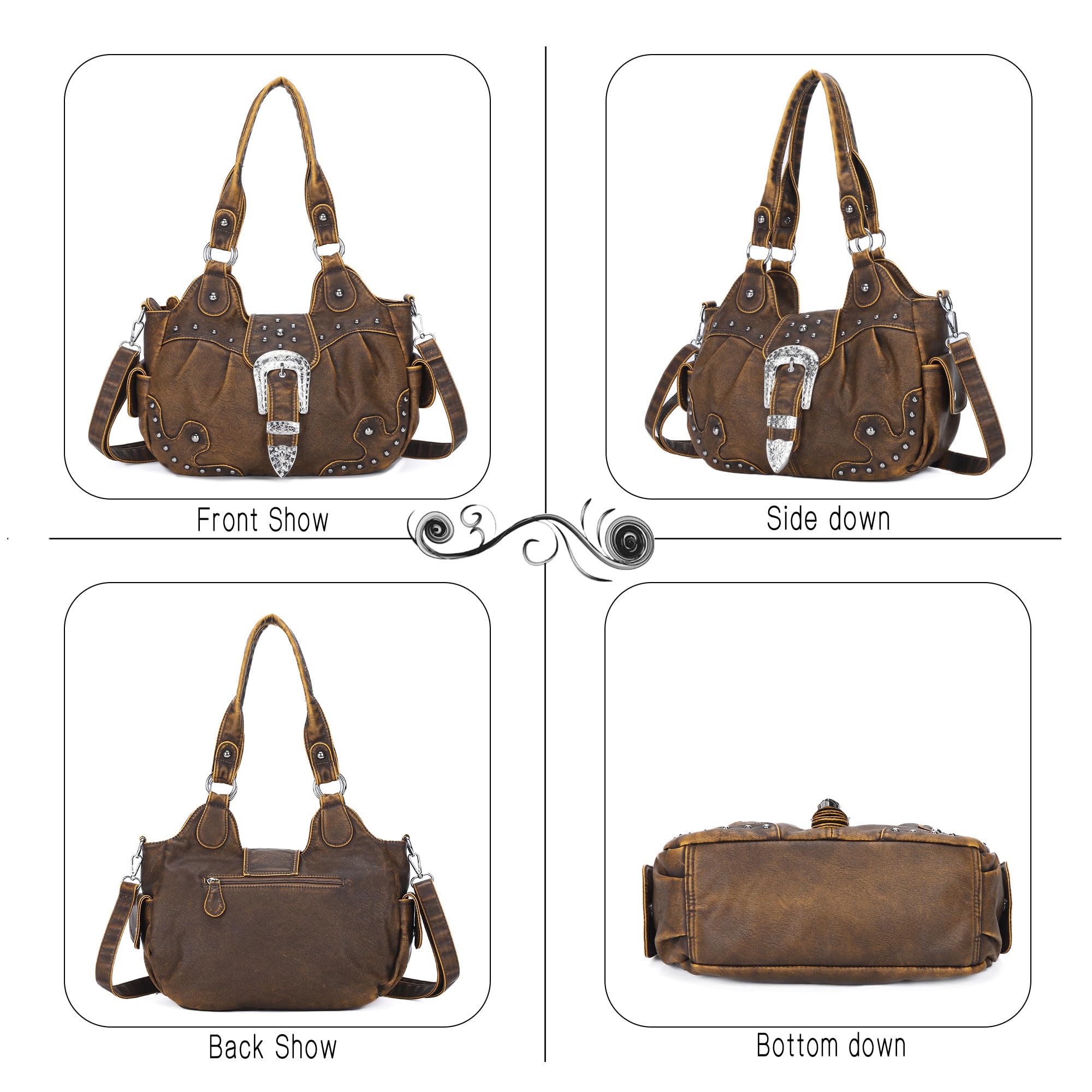 Angel Kiss Vegan Leather Hobo Bags for Women - Stylish Shoulder & Crossbody Purse with Metal Studs | Perfect for Work, Travel & Everyday Use