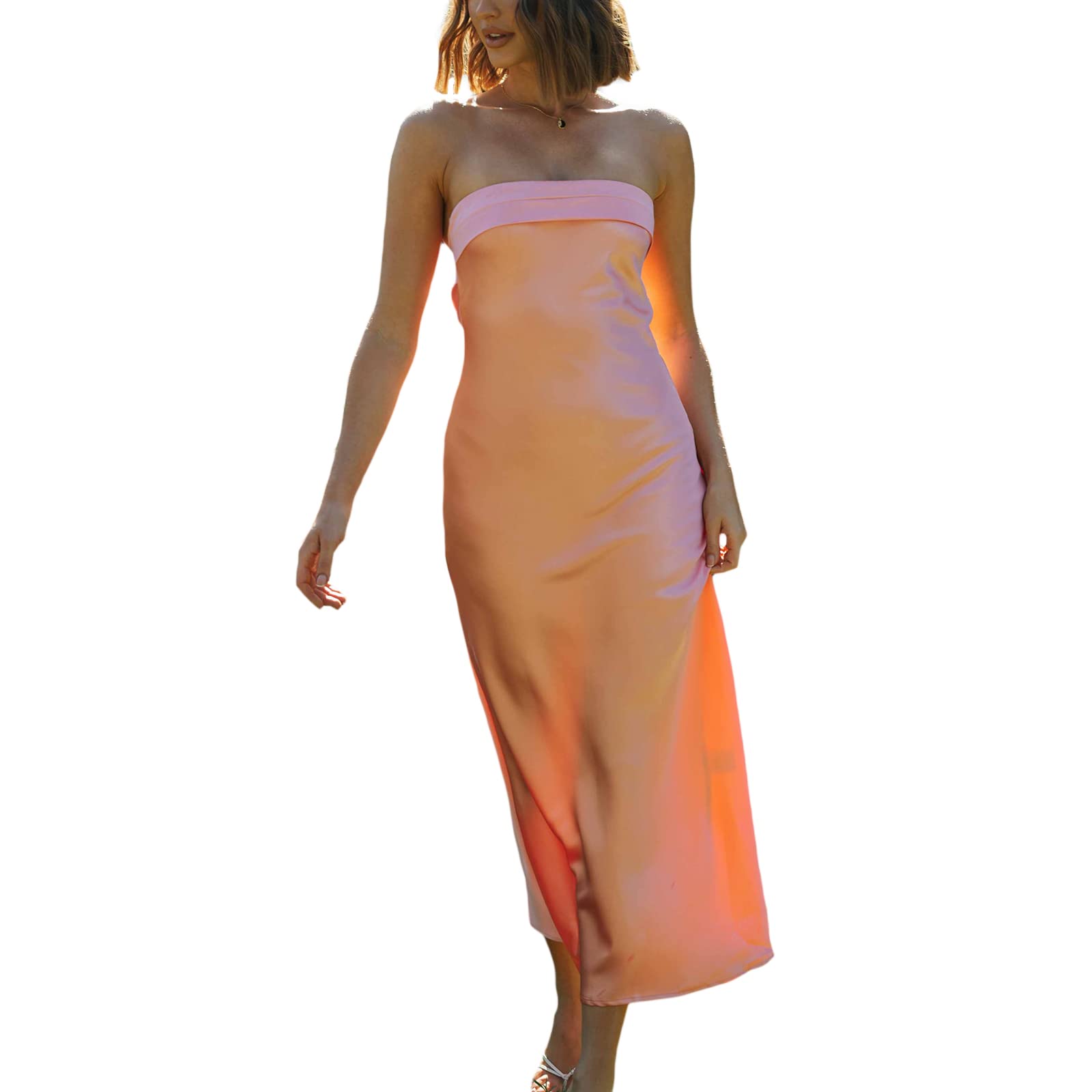 Elegant Backless Midi Dress for Women - Satin Spaghetti Strap Bodycon Dress for Beach, Club, Party & Evening Wear | Summer Casual & Formal Occasions