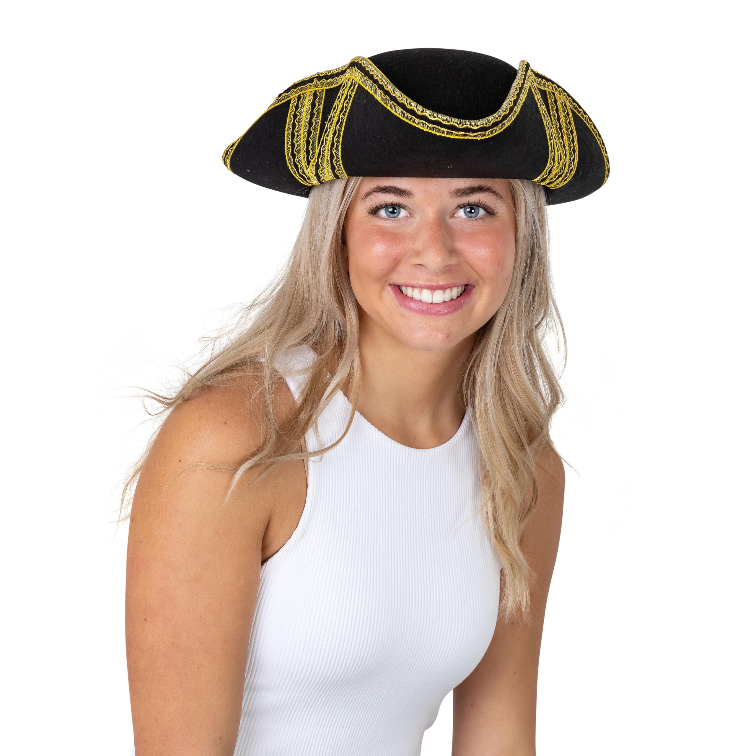 Authentic Tricorn Hat for Adults - Colonial Pirate Costume Hat for Men | Perfect for Historical Reenactments, Halloween & Cosplay
