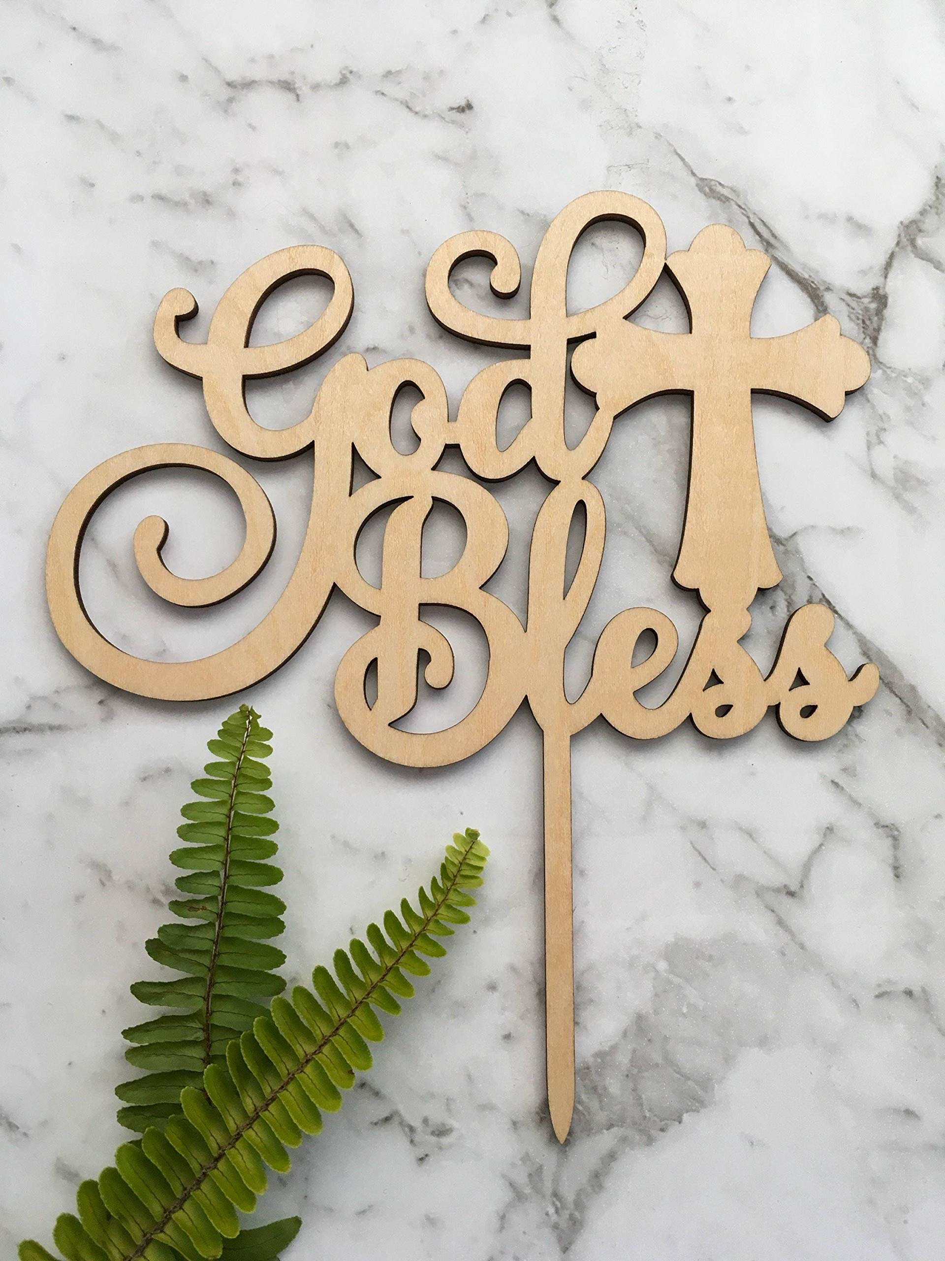 God Bless Cake Topper - Rustic Wood Religious Cake Decoration for Christening, Baptism & Communion | Perfect for Baby Showers, Church Events & Wedding Celebrations