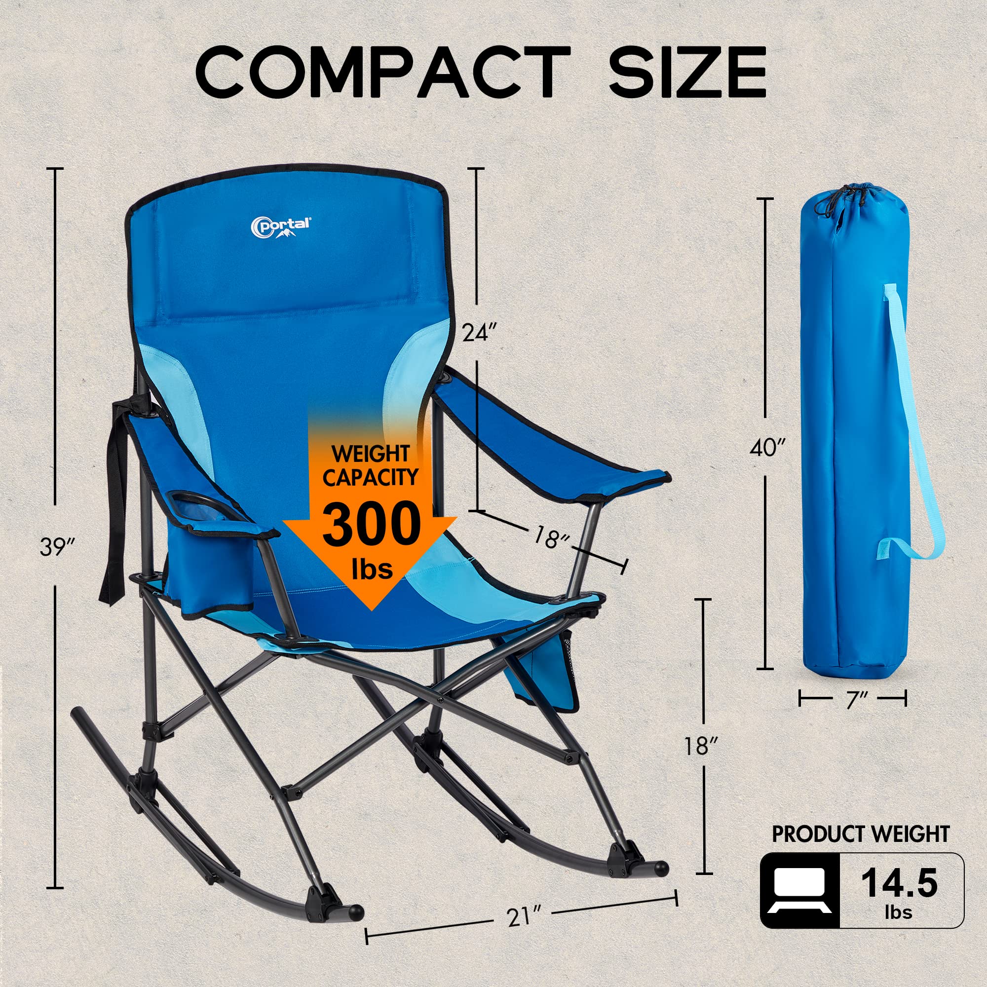 Best Folding Camping Rocking Chair - Portable Outdoor Rocker with High Back, Cup Holder & Side Pocket - Includes Carry Bag - Supports 300 lbs - Perfect for Camping, Hiking, Beach & Backyard Relaxation
