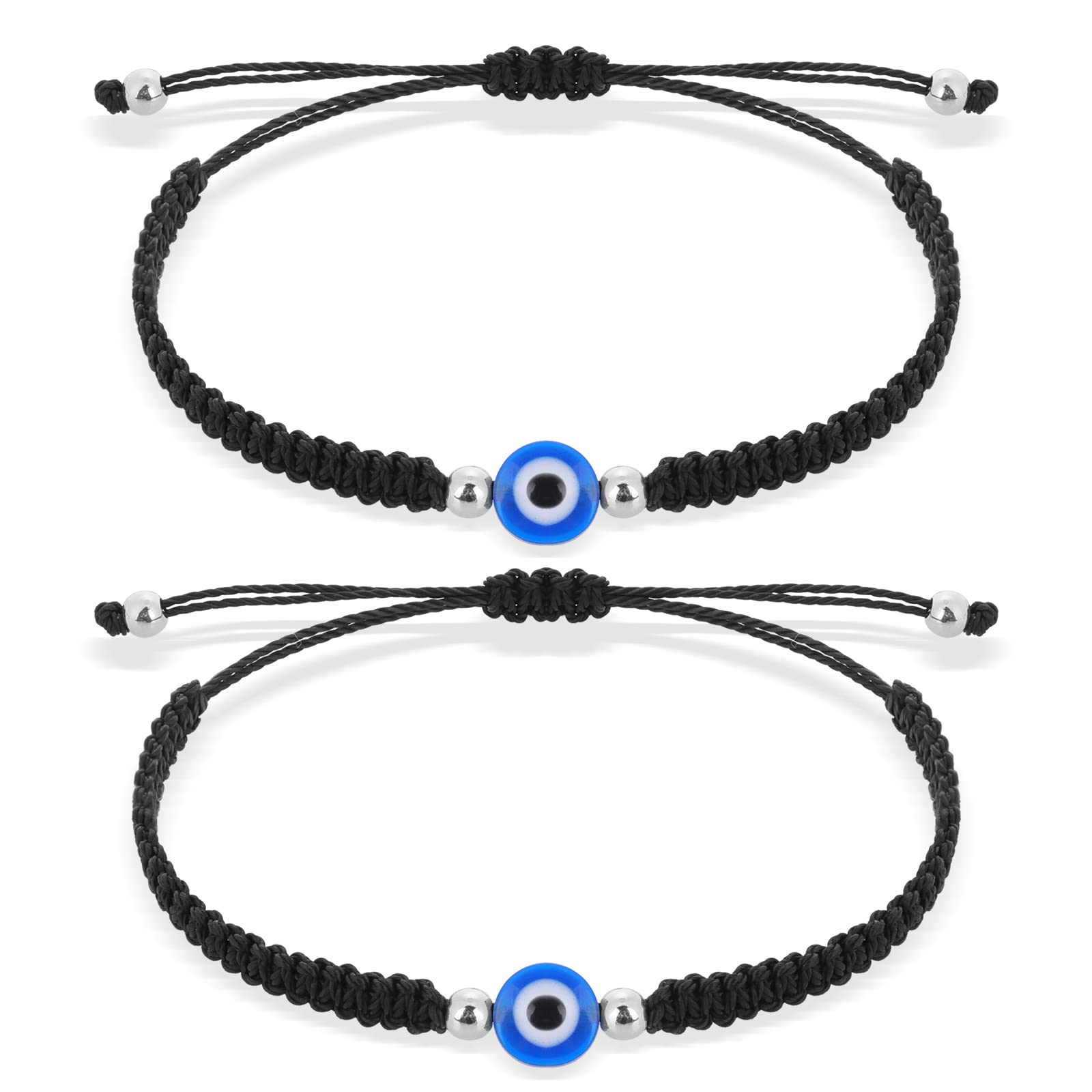 Yolev 2-Pack Evil Eye String Bracelets - Handmade Black Thread Protection Lucky Friendship Bracelets for Women & Men | Spiritual Jewelry Gift for Good Luck, Protection & Positive Energy