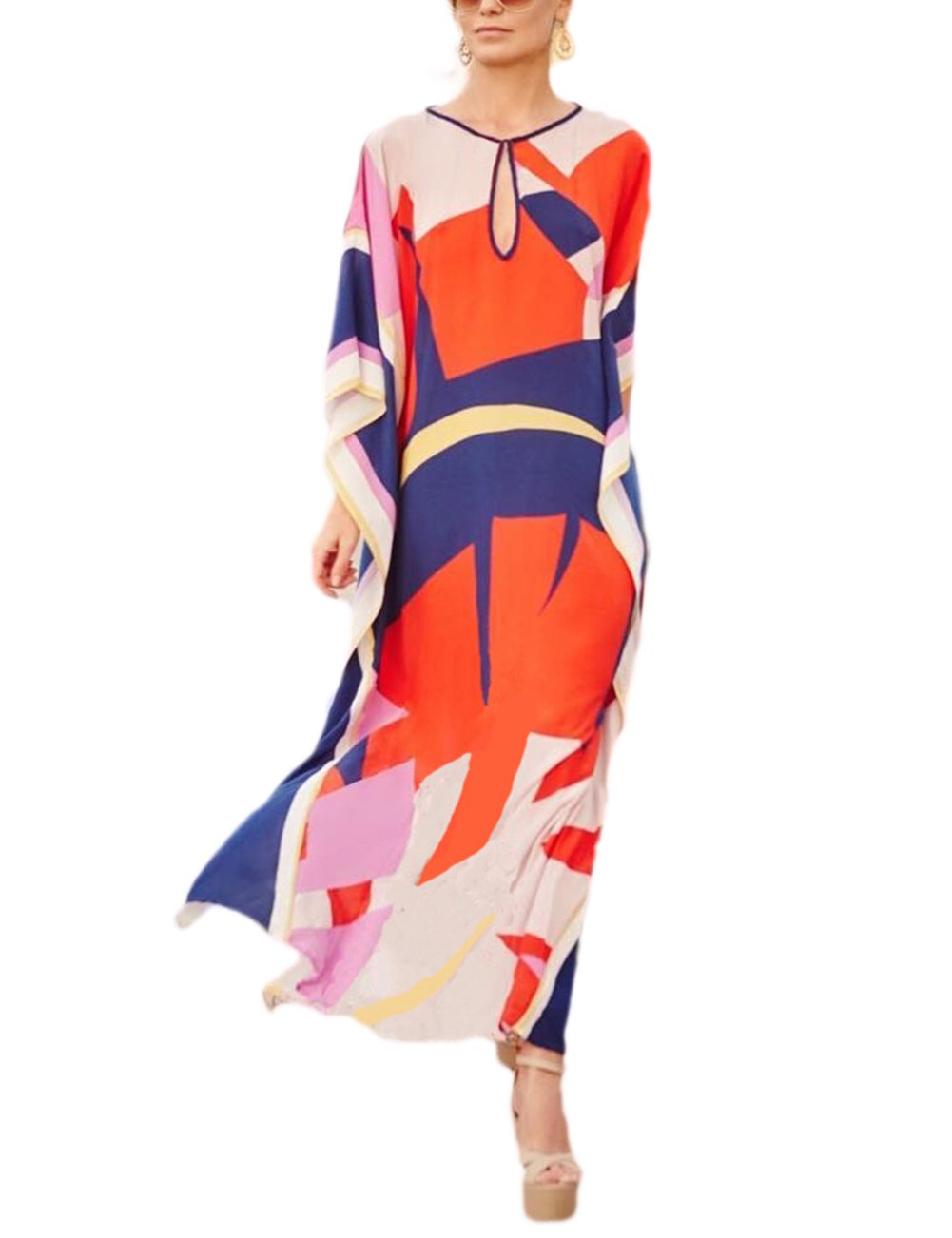 **Bsubseach Women's Ethnic Print Kaftan Dress - Tie Dye Long Kimono Beach Cover Up for Summer | Perfect for Swimwear, Vacation, and Boho Fashion**