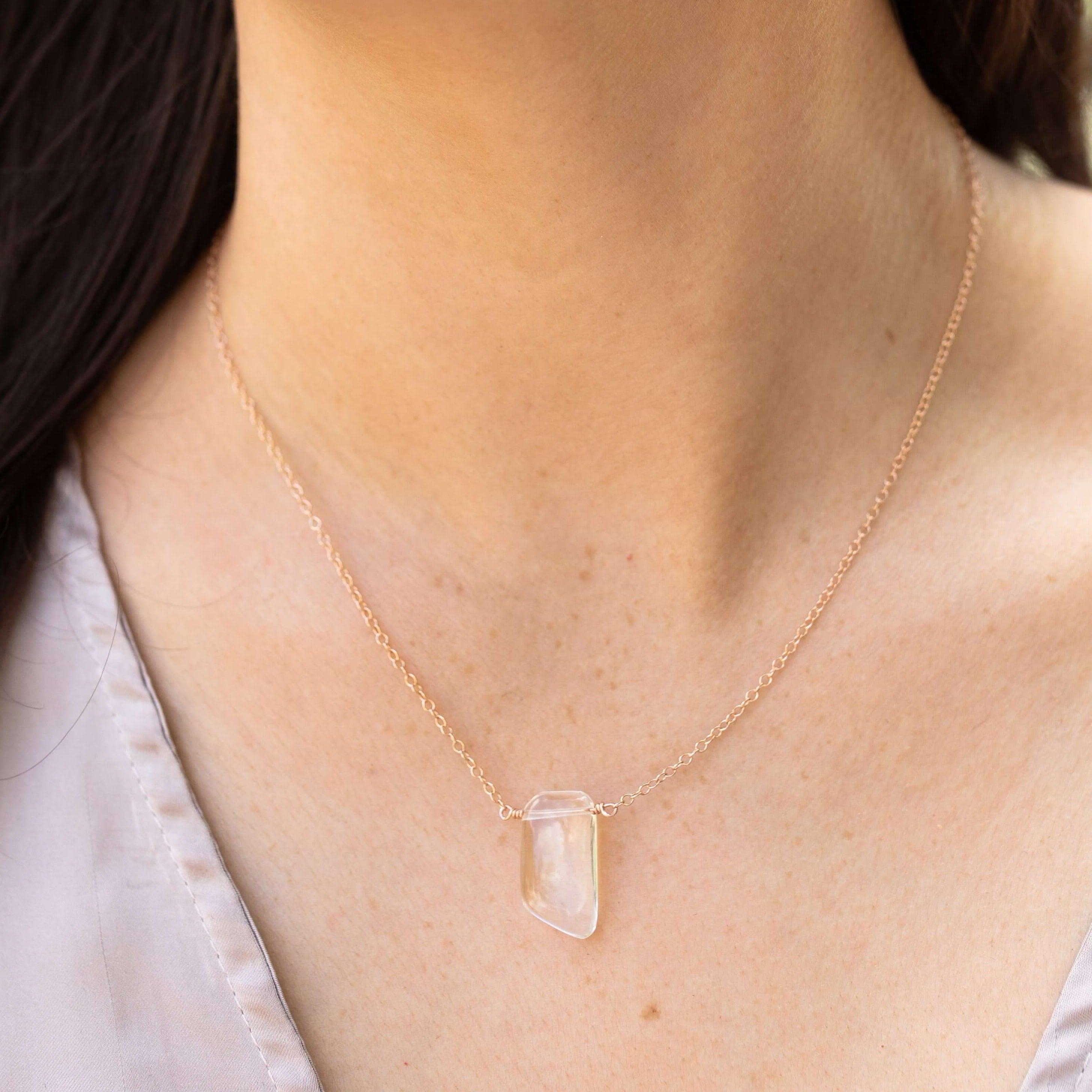 Small Smooth Clear Crystal Quartz Slab Necklace - Natural Healing Stone Jewelry for Women, Chakra Balancing & Energy Cleansing | Perfect for Meditation, Yoga, and Spiritual Gifts