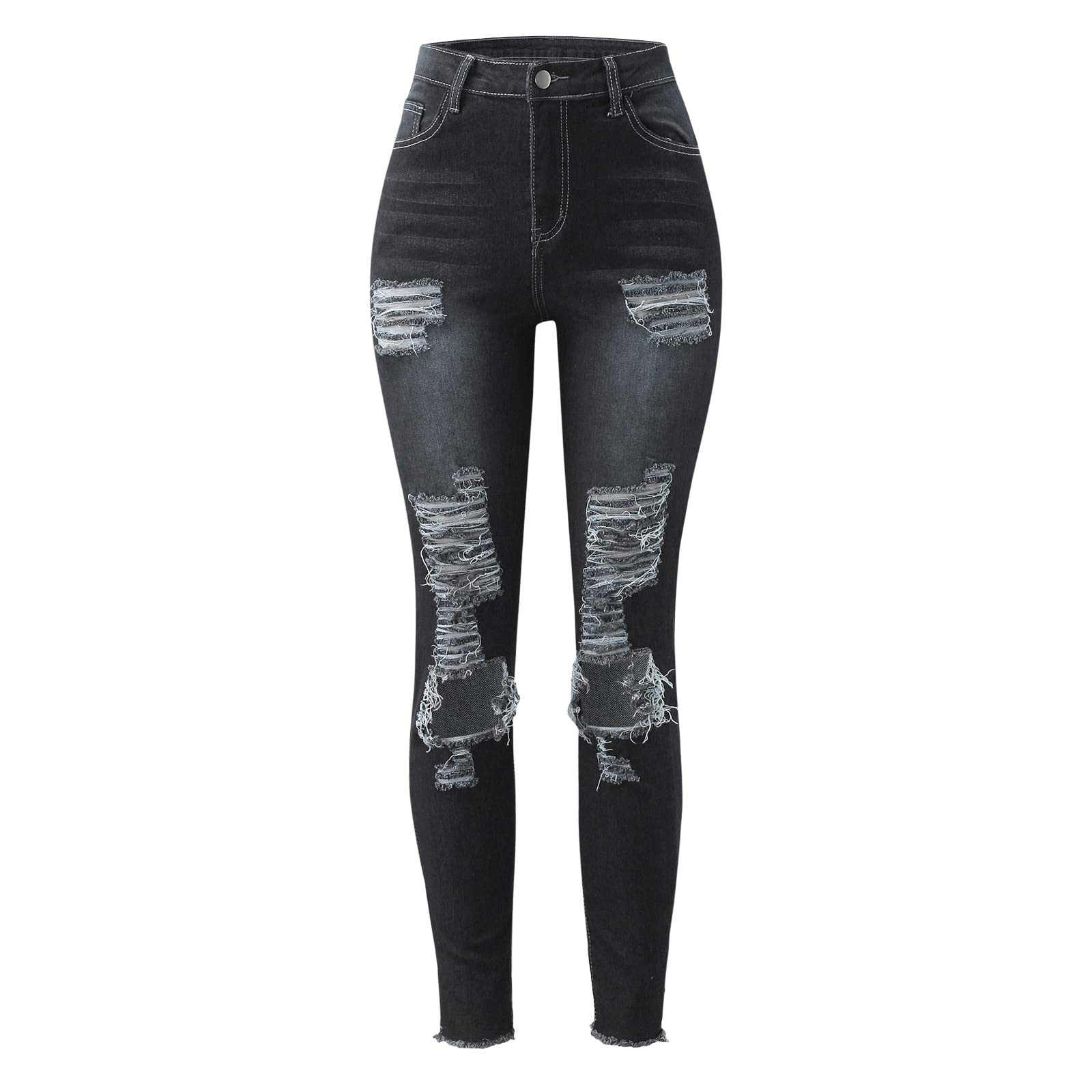 Women's Ripped Distressed High Waist Skinny Jeans - Stretch Denim Pants for Casual & Street Style Outfits | Perfect for Everyday Wear, Parties & Date Nights