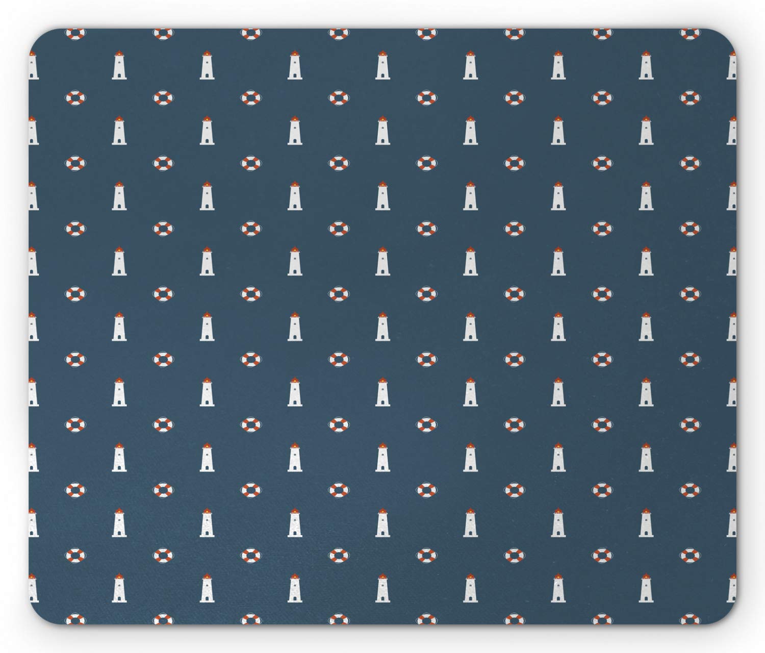 Ambesonne Nautical Lighthouse Mouse Pad - Non-Slip Rubber Mousepad with Marine Architecture Design in Petrol Blue, White & Red | Perfect for Office, Gaming & Home Computer Setup