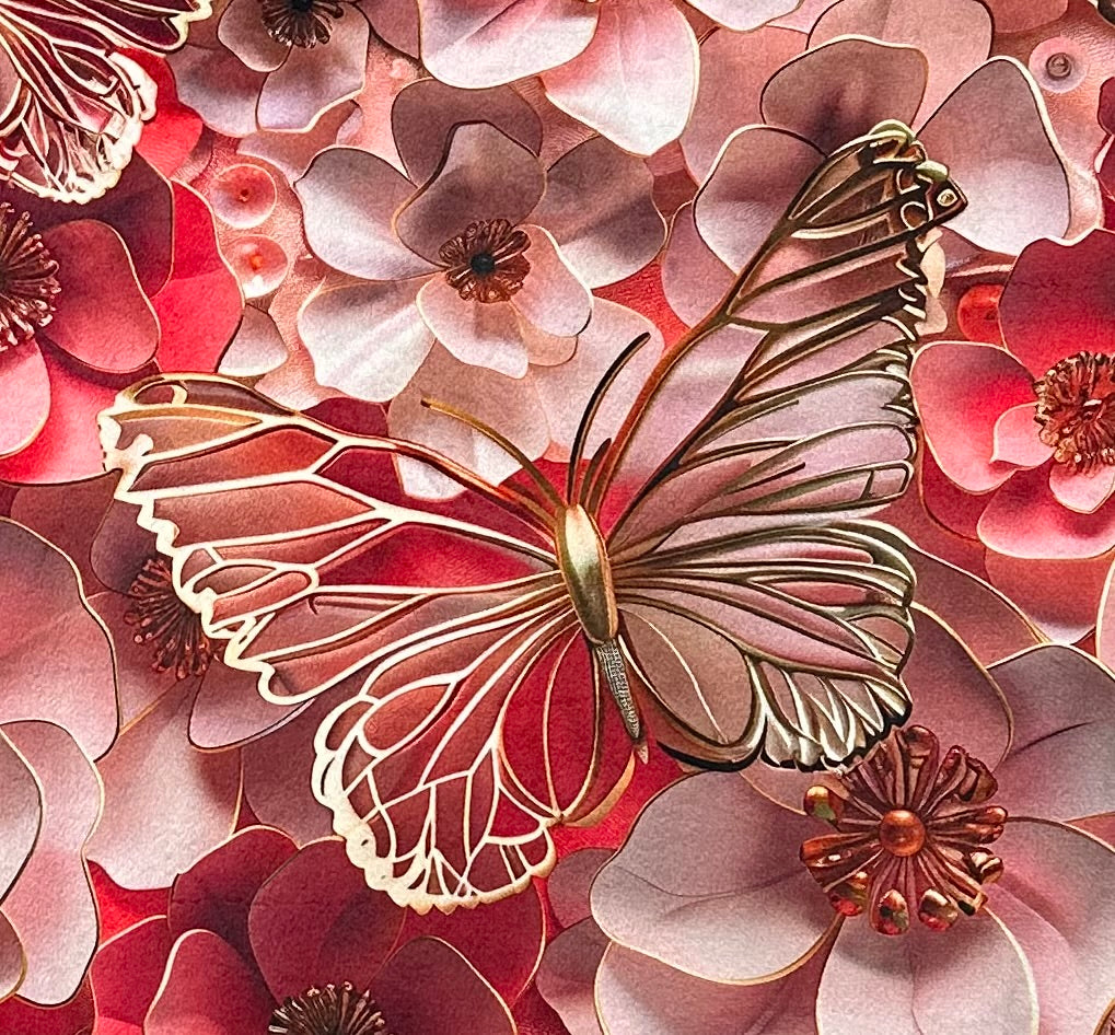 Golden Butterflies & Coral Flowers Rose Luxe Large 53x79 Minky Blanket - Soft Plush Throw for Bedroom, Couch & Nursery Decor