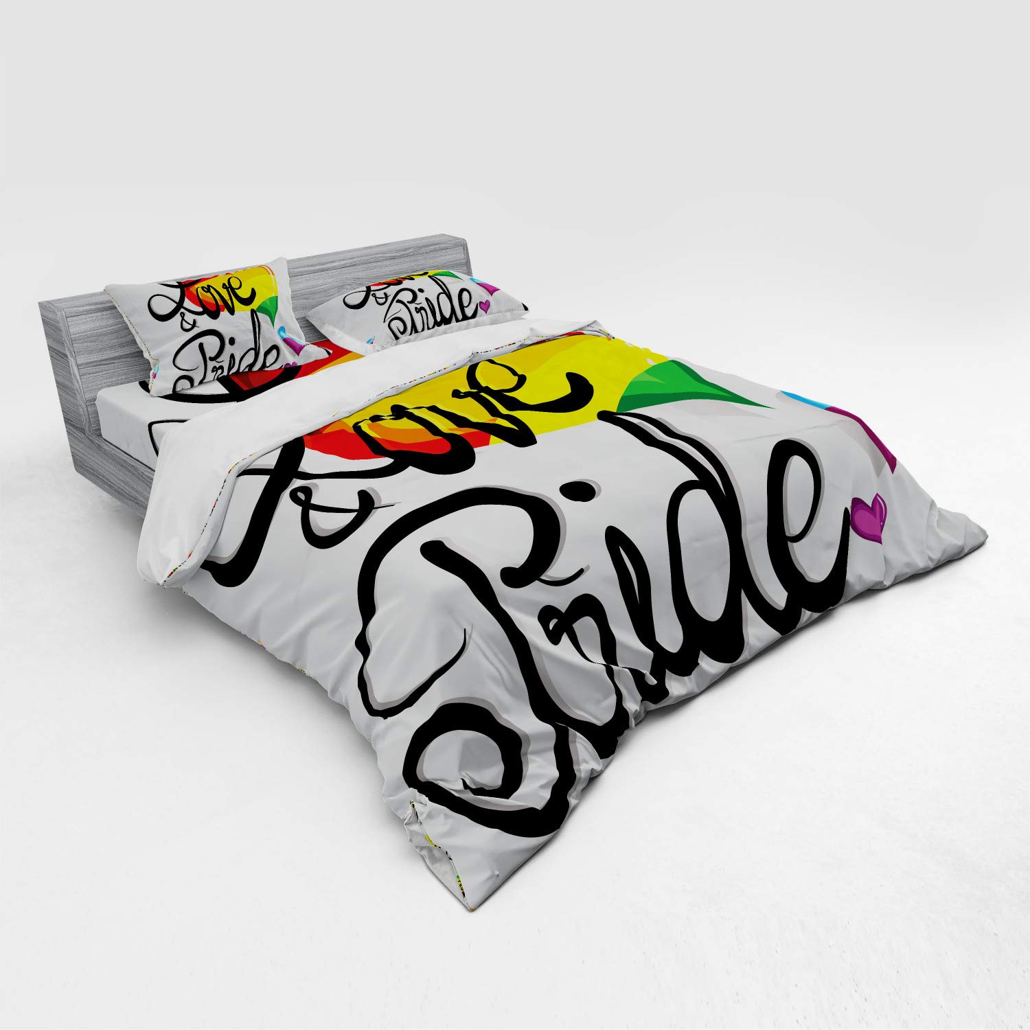 Ambesonne Pride Duvet Cover Set - Vibrant Big & Little Hearts LGBTQ+ Romantic Design Love & Pride | 4-Piece King Size Bedding Set with Shams & Fitted Sheet | Multicolor | Perfect for Pride Month, LGBTQ+ Weddings & Rainbow-Themed Bedrooms