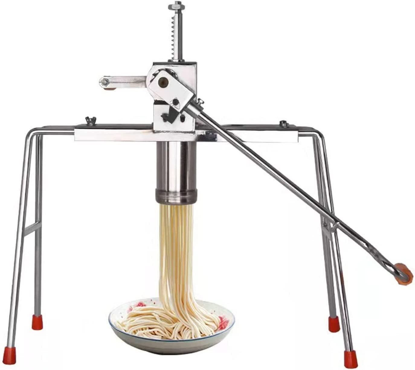 Stainless Steel Manual Pasta Maker Machine with 10 Noodle Molds - Double Gear Noodle Press for Homemade Spaghetti, Fettuccine & More | Perfect for Italian Cooking, Family Meals & Restaurant Use