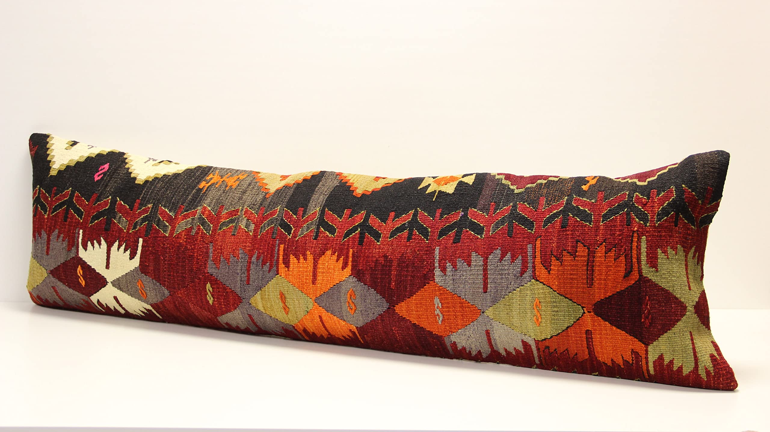 King Size Kilim Pillow Cover 14x47 Inch - Boho Chevron Lumbar Throw Pillow Case for Twin XL Bed, Sofa & Home Decor | Housewarming Gift, Bohemian Living Room & Bedroom Accent