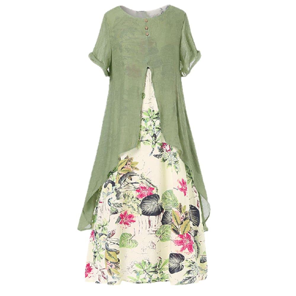 Yitonglian Women's Floral Summer Dress - Short Sleeve Loose Fit Casual Sundress for Beach, Vacation & Everyday Wear