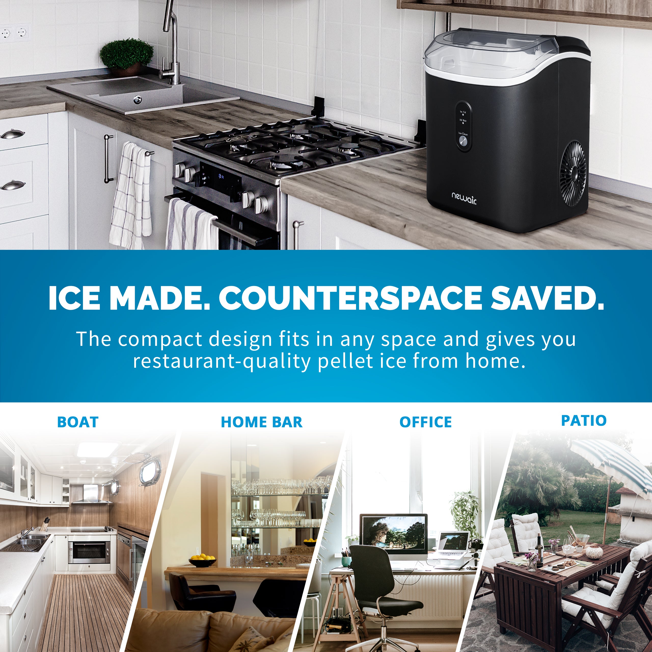 Newair® Countertop Ice Maker - 33 lbs/Day Nugget Ice Machine for Home, Office, and Parties | Perfect for Cocktails, Beverages, and Outdoor Events