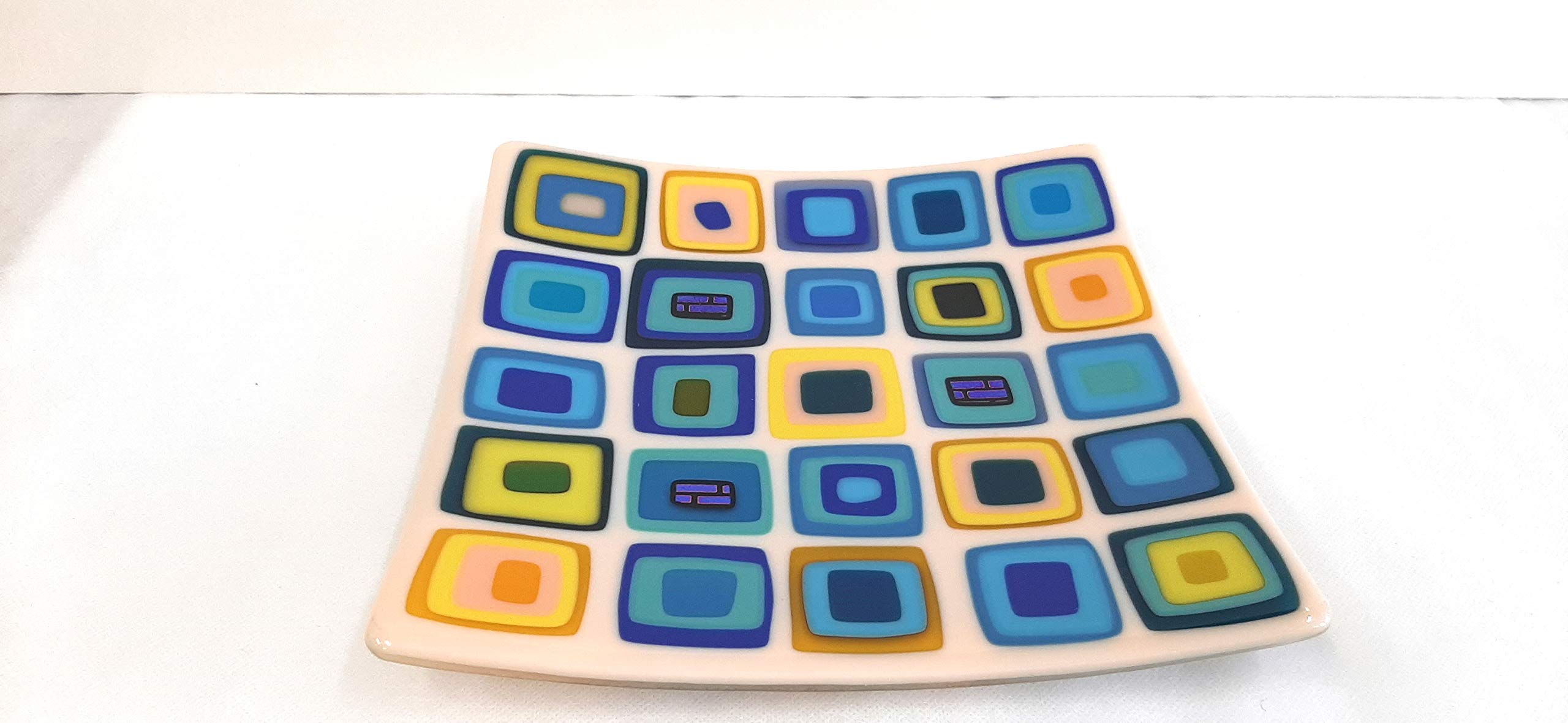 Handmade Fused Glass Square Sushi Platter - Beige Serving Tray for Appetizers, Desserts & Table Decor | Elegant Kitchenware & Housewarming Gift for Hostess | Perfect for Dinner Parties, Japanese Cuisine & Home Decor