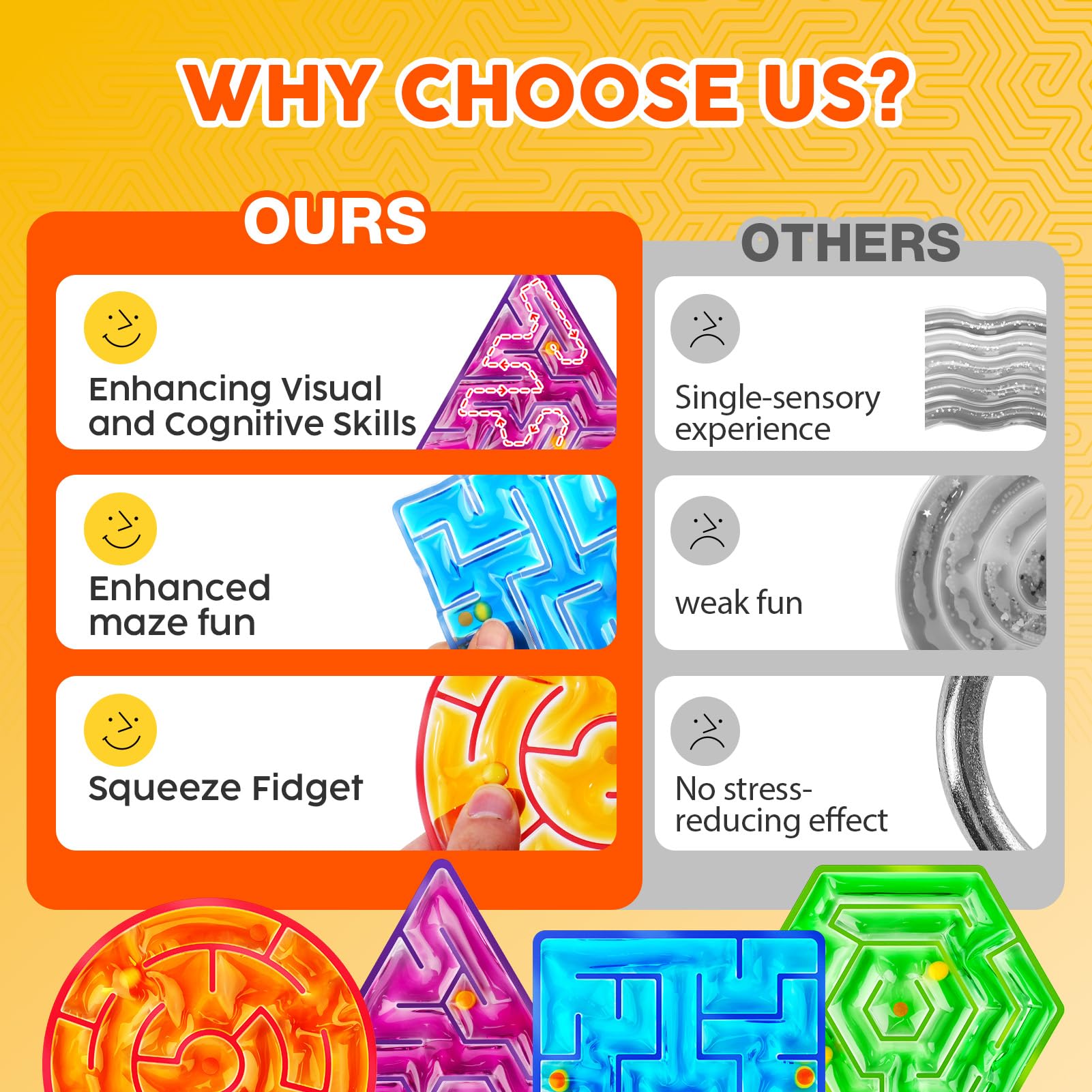 Sensory Fidget Toys for Kids & Adults - 4 Pack Squishy Maze Toys with Goo Filling for Stress Relief, Autism, ADHD - Perfect for Classroom, Office & Home Anxiety Relief