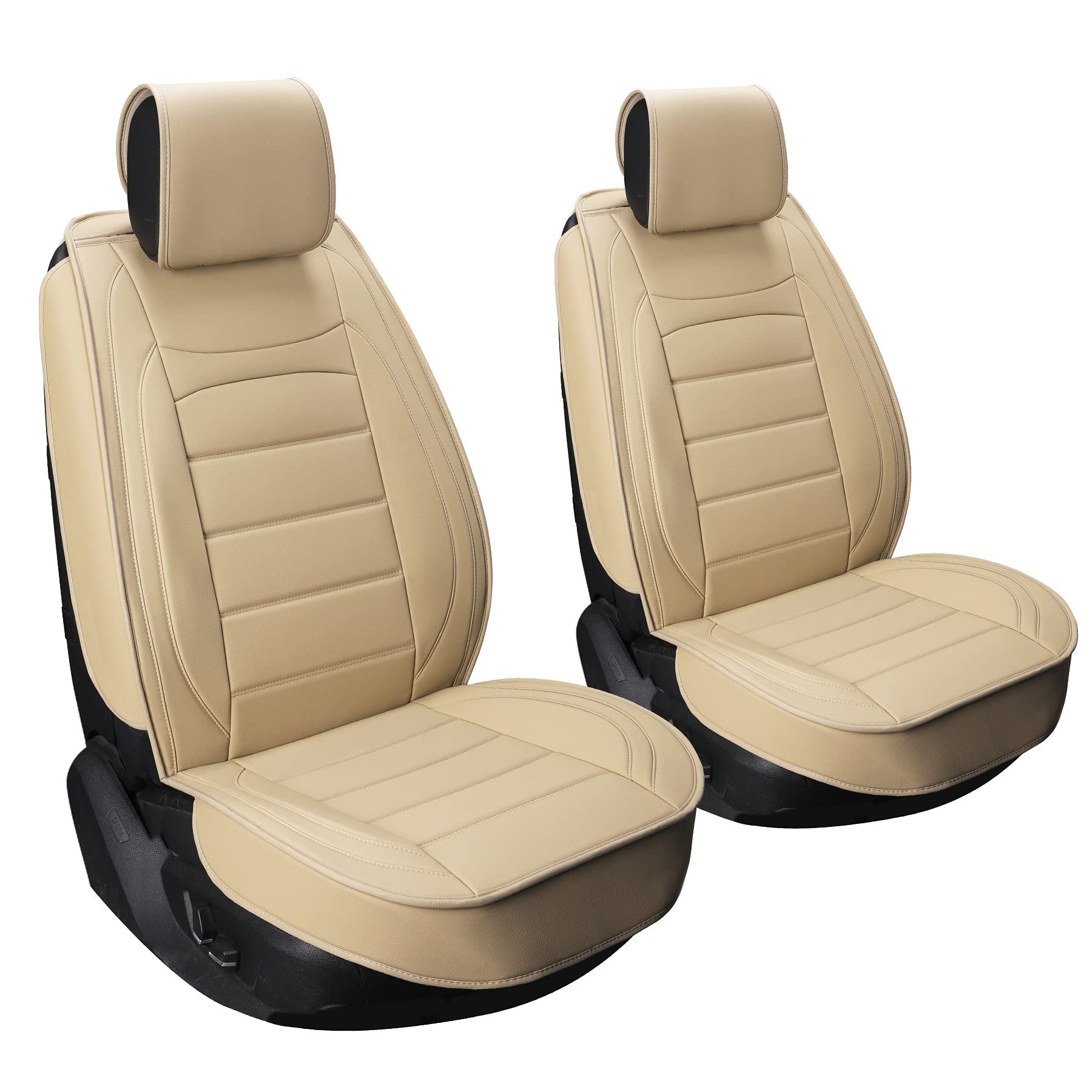 Universal Leather Car Seat Covers for SUV & Pickup Truck - 2PCS Waterproof Leatherette Front Seat Protectors, Beige Interior Accessories | Perfect for Daily Commute, Road Trips & Family Travel
