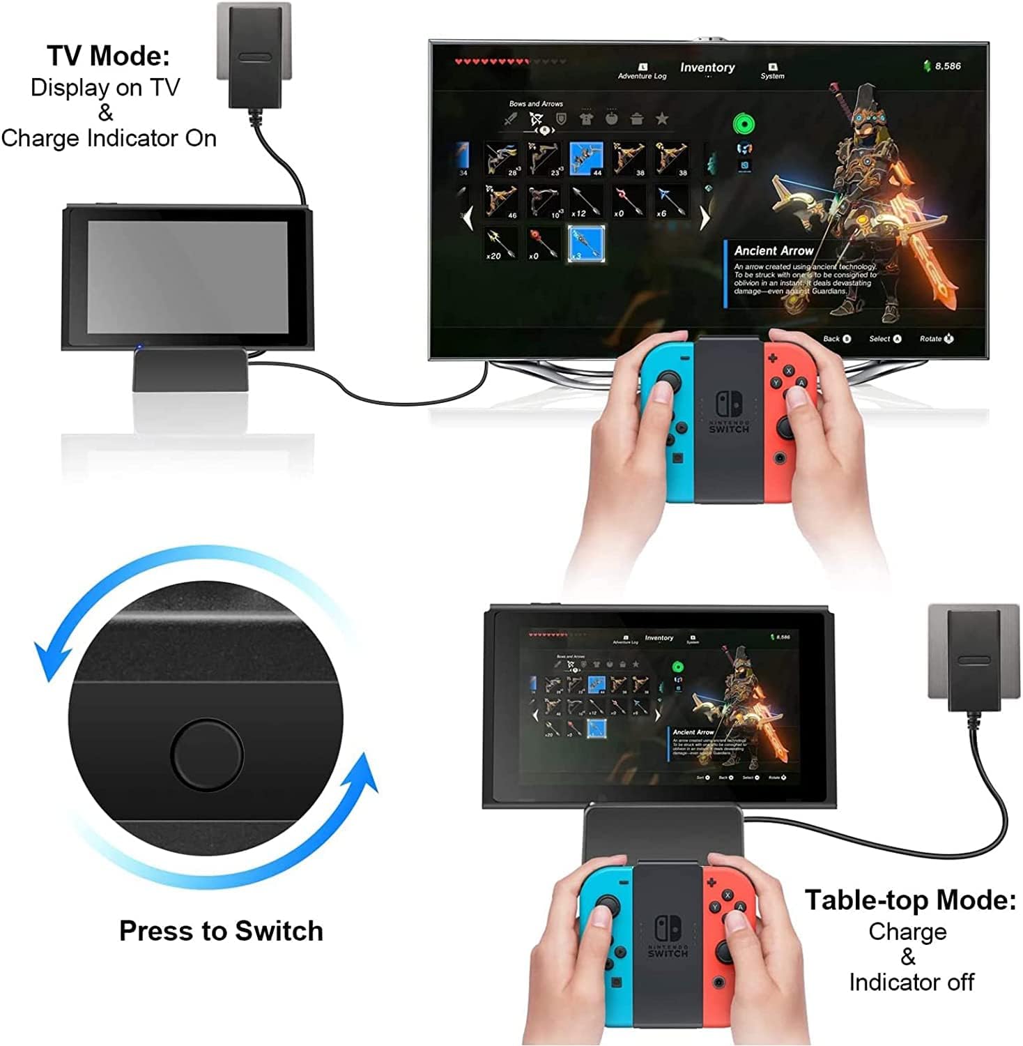 4K HDMI Switch Dock for Nintendo Switch - Portable TV Docking Station with USB 3.0 & USB-C Charging Ports | Official Dock Replacement | Perfect for Gaming at Home or Travel