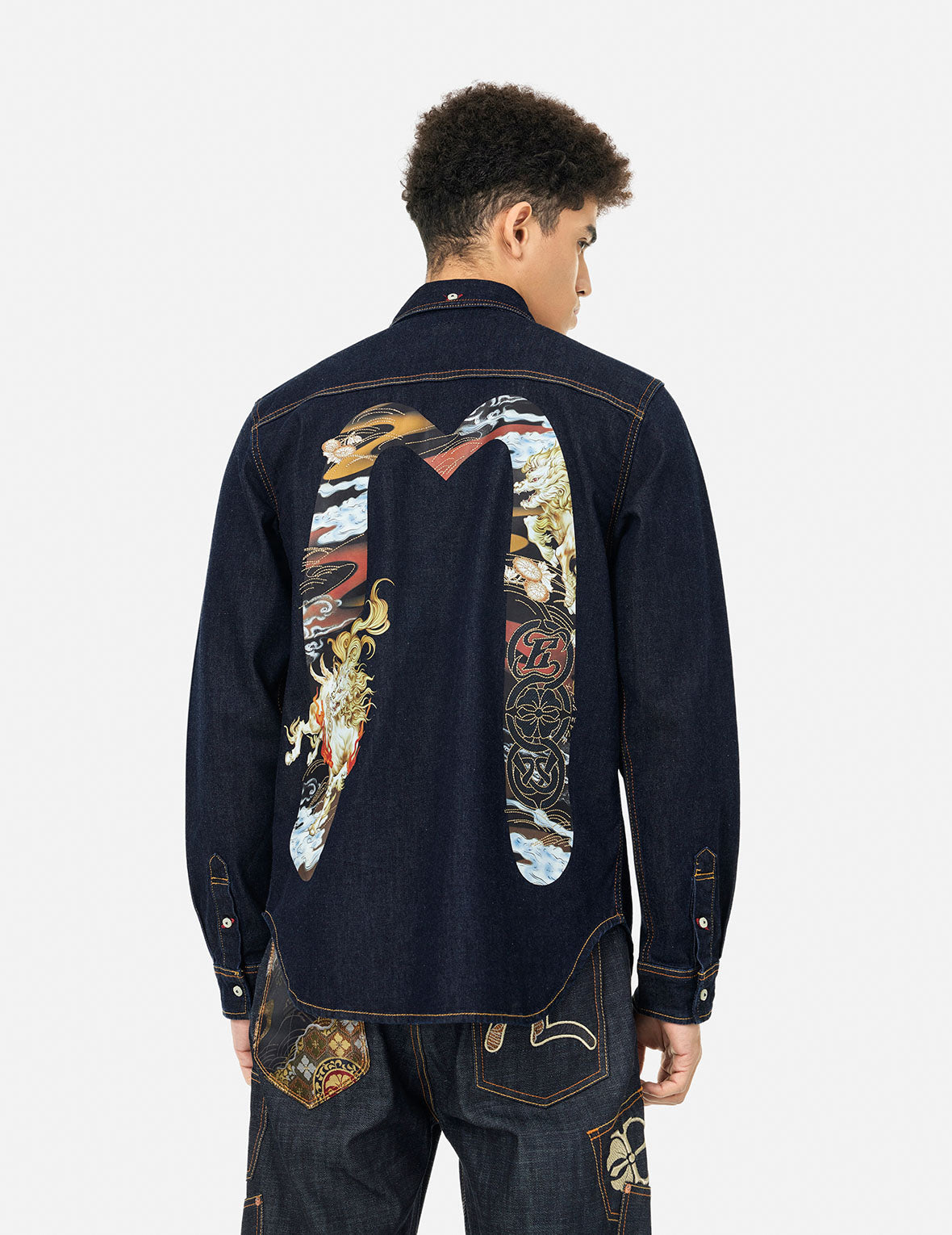 Hakutaku Daicock Printed Regular Fit Denim Shirt for Men - Casual Button Down Shirt with Stylish Print - Perfect for Streetwear, Outings & Everyday Fashion