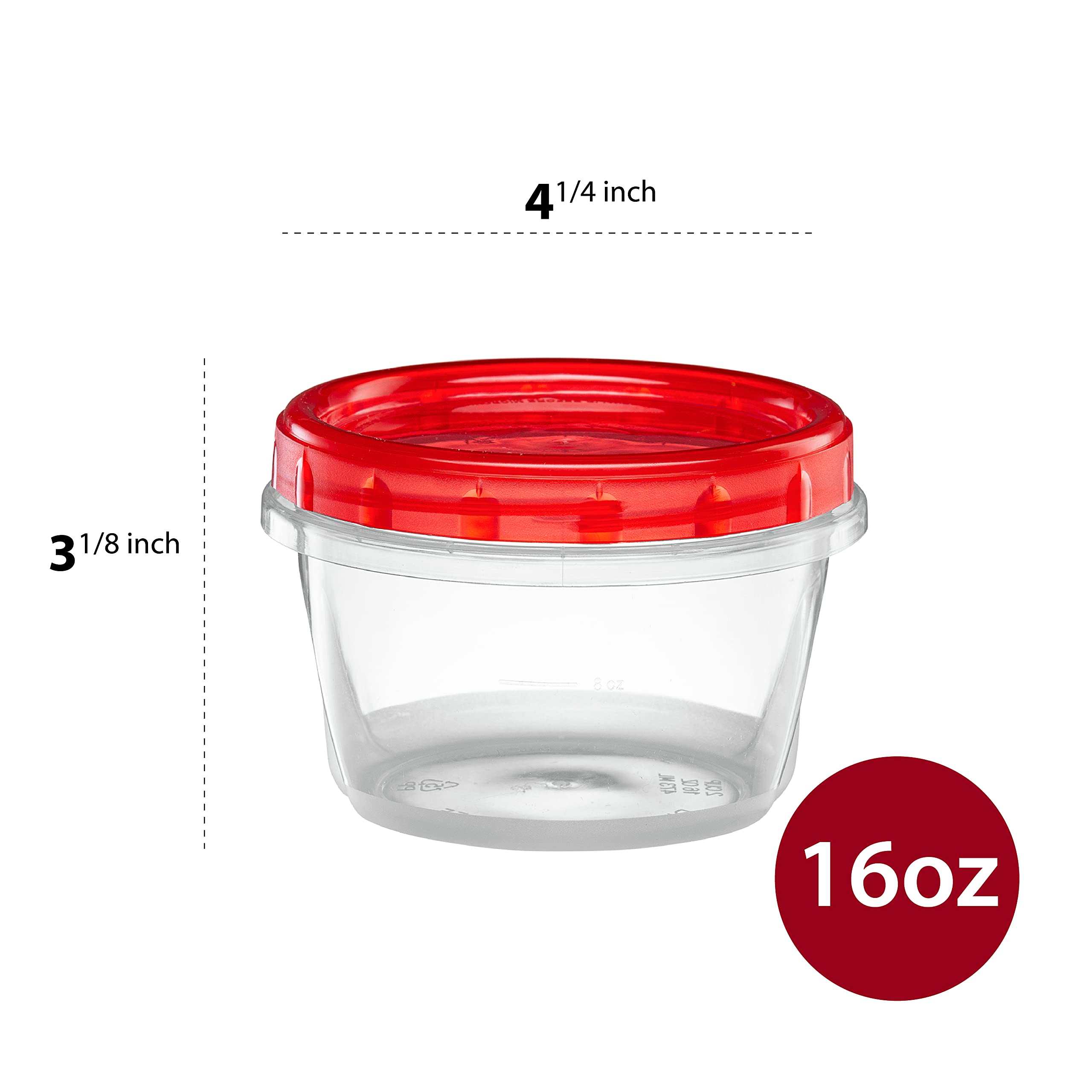 16oz (20 Pack) Clear Bottom Red Top Twist Cap Food Storage Containers with Screw-On Lids - Perfect for Freezer, Meal Prep & Leftovers Storage