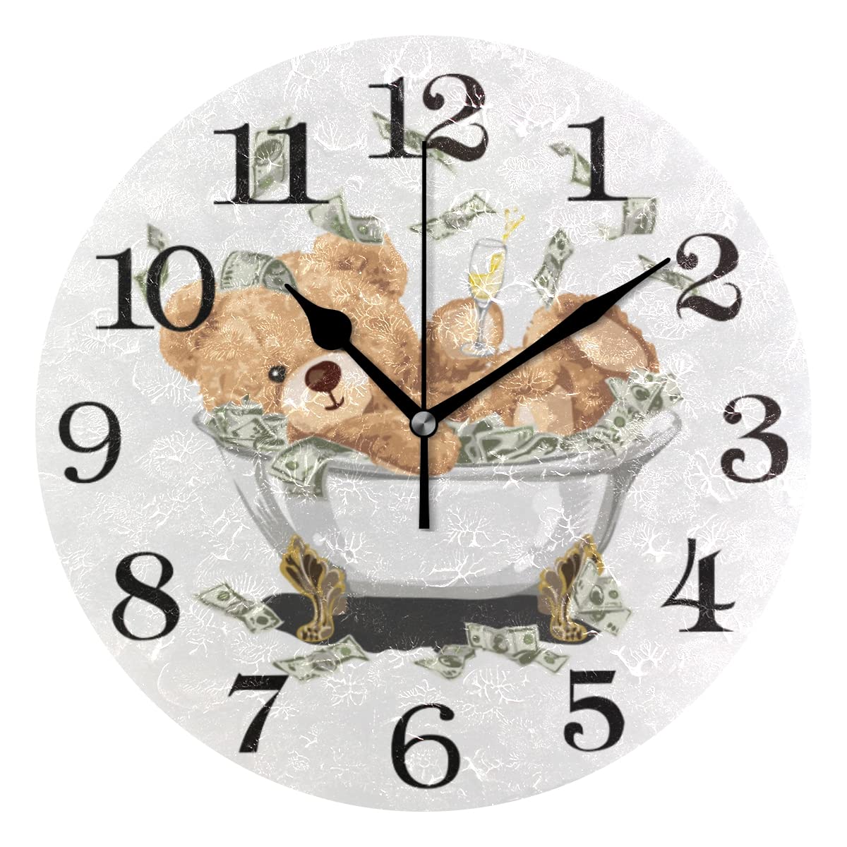J JOYSAY 9.8 Inch Silent Non-Ticking Rustic Bear Wall Clock - Battery Operated Bathroom Clock for Home, Office, Bedroom & Kitchen Decor | Waterproof & Decorative Art Clock for Bathroom, Spa & Relaxation Areas
