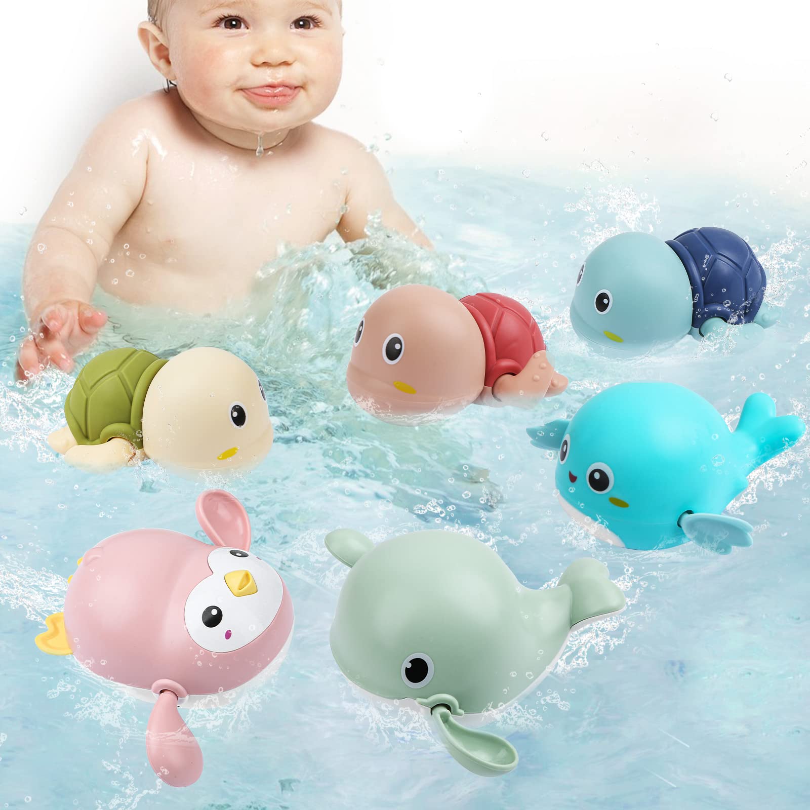 Best Baby Bath Toys 6-Pack - Cute Floating Wind-Up Swimming Toys for Toddlers 1-4 Years Old | Fun Bathtub & Pool Toys for Boys & Girls | Perfect for Sensory Play, Bath Time & Early Learning